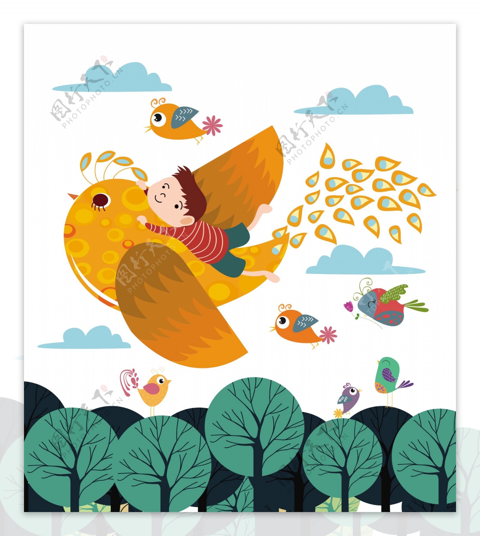 梦想飞翔的小鸟图标背景彩色卡通设计