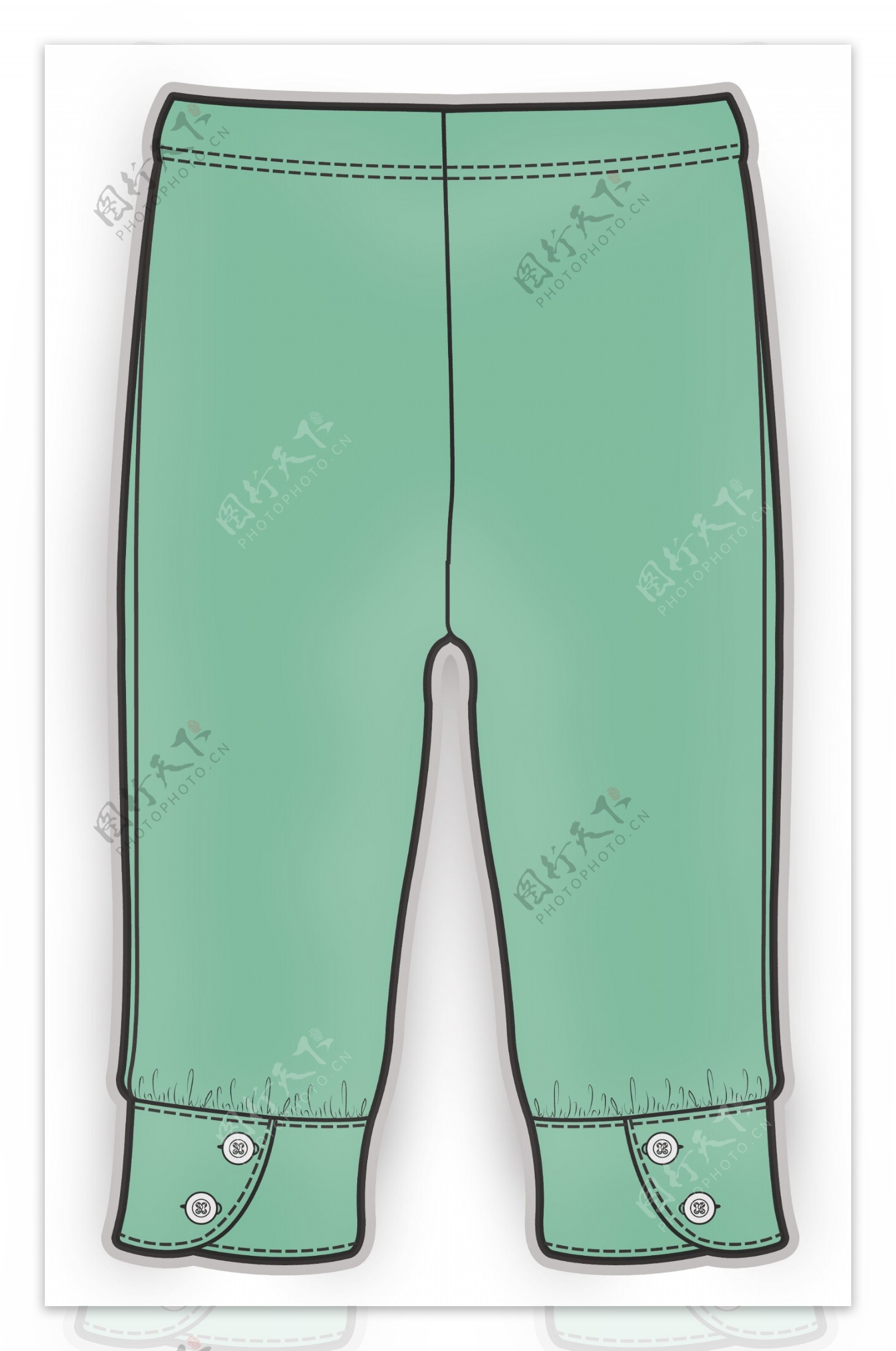 绿色长裤小女生服装设计彩色矢量原稿