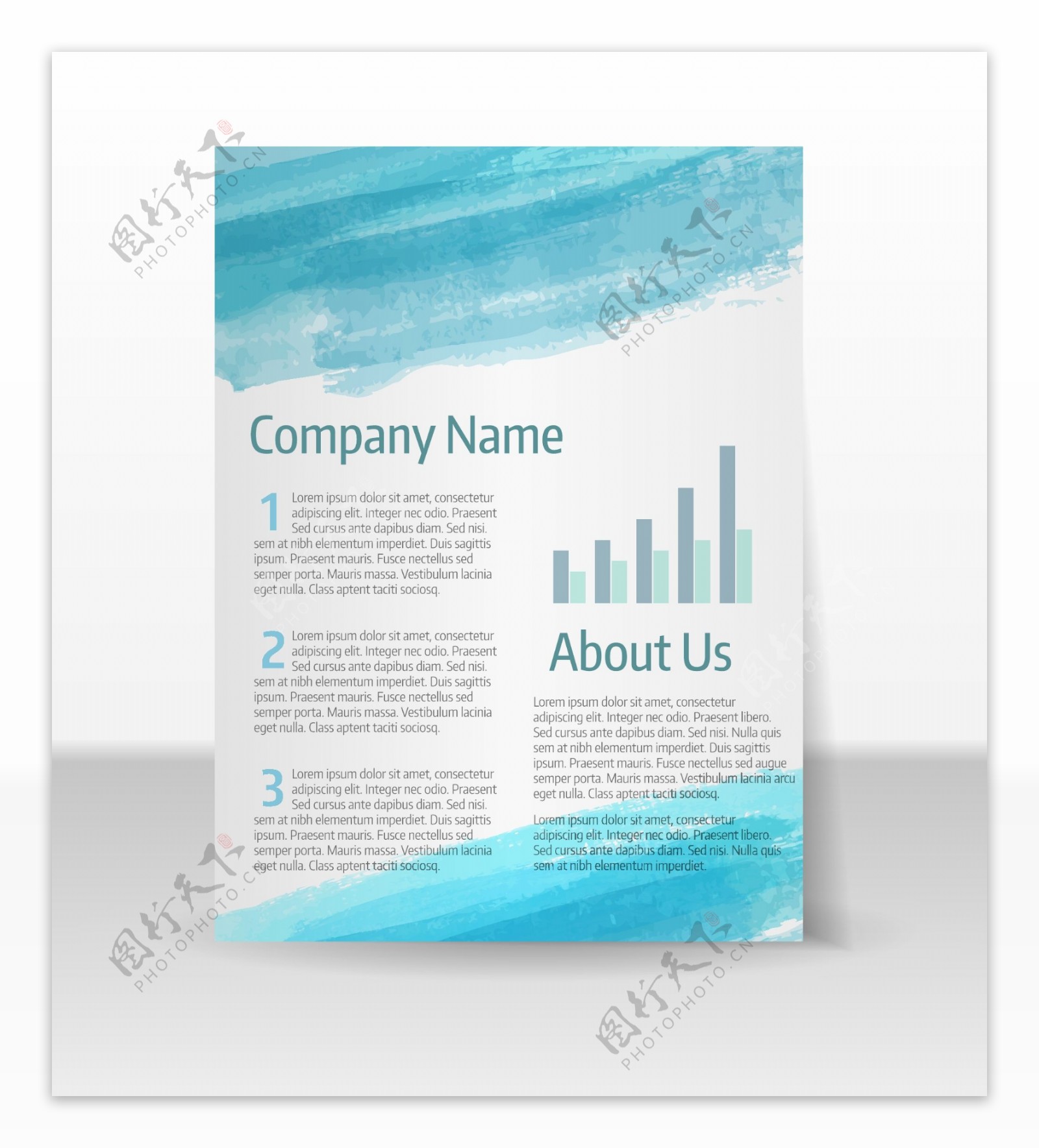 水彩涂抹简约企业单页设计矢量模板