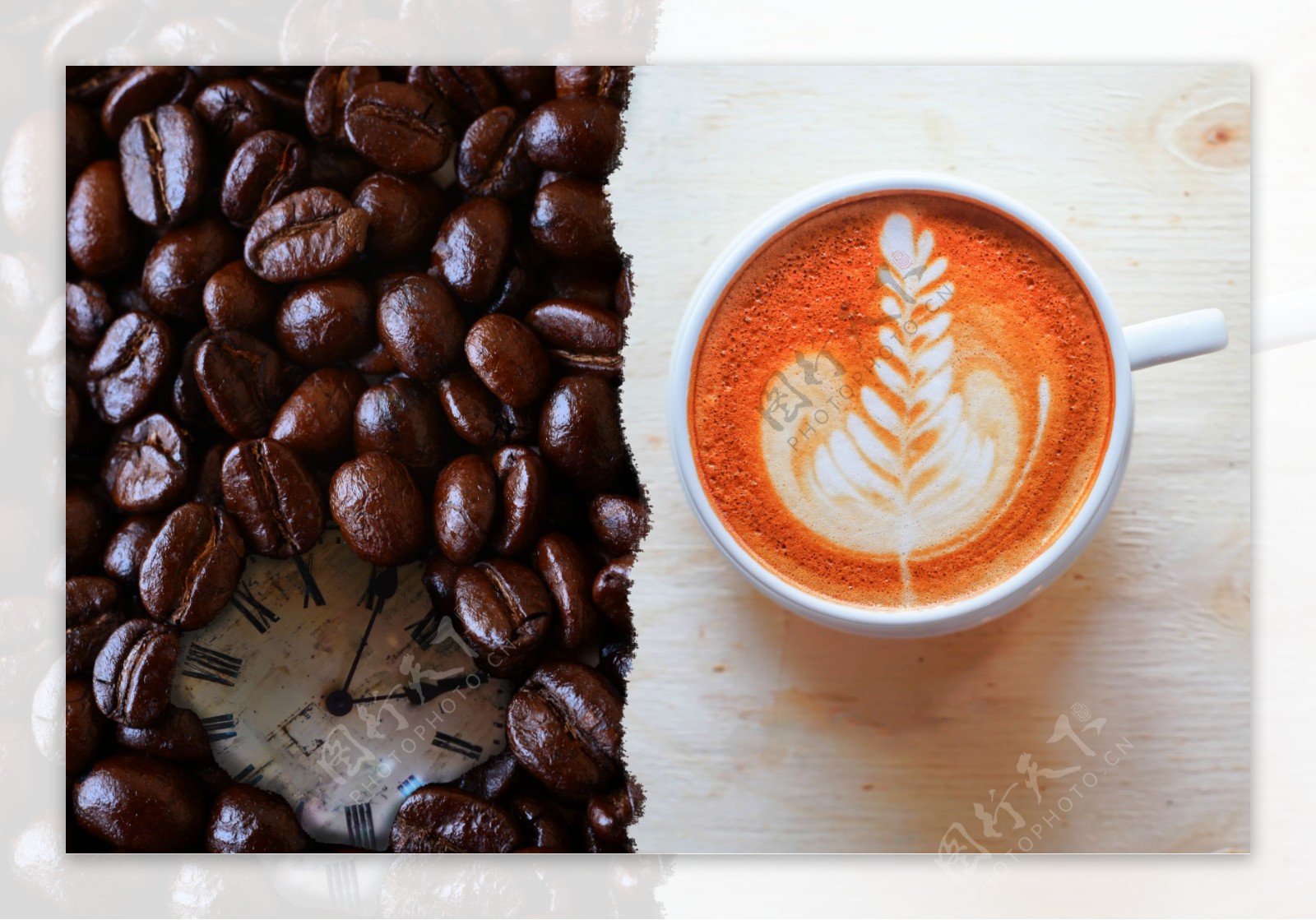 创意咖啡豆钟表与咖啡图片