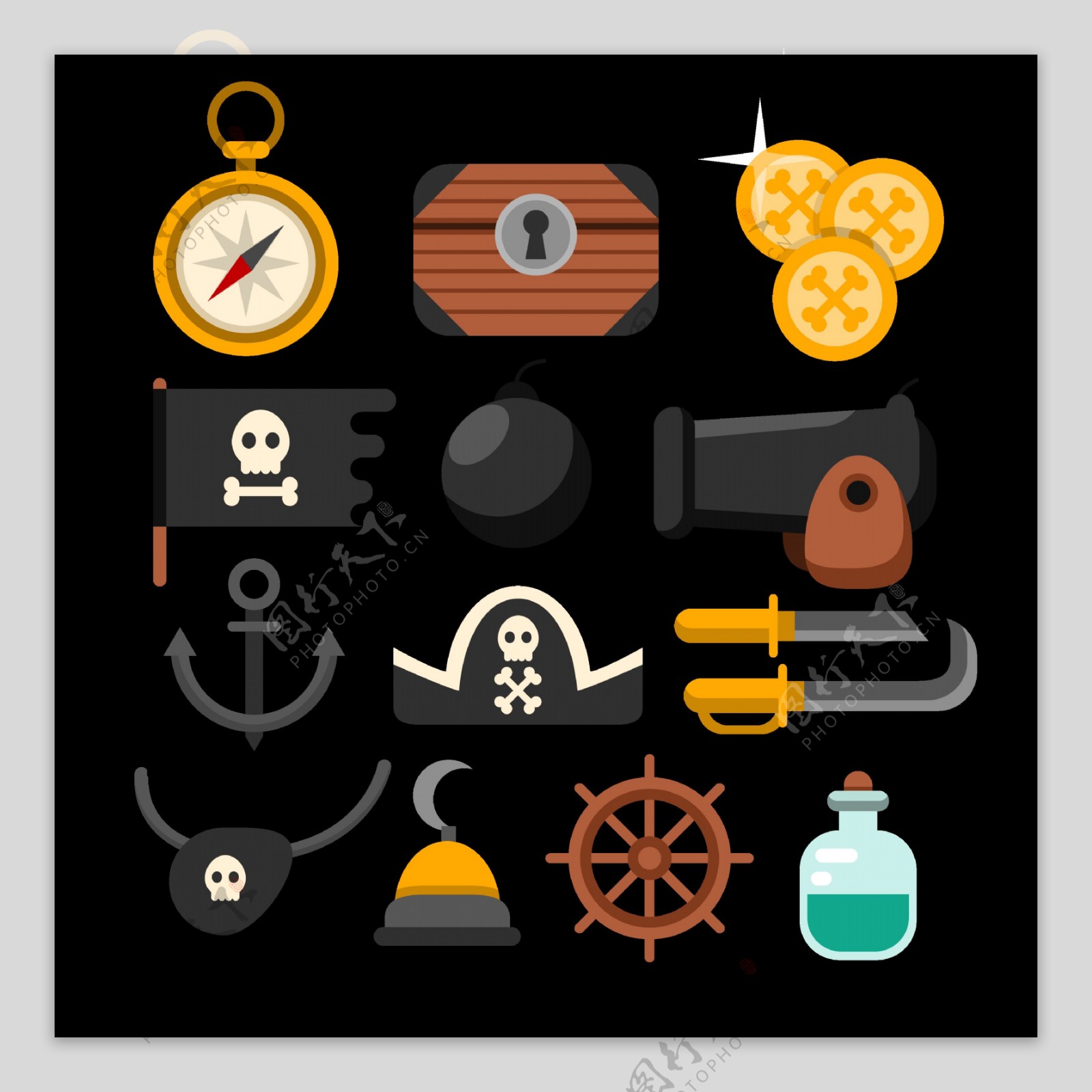 各种海盗元素图形免抠png透明图层素材
