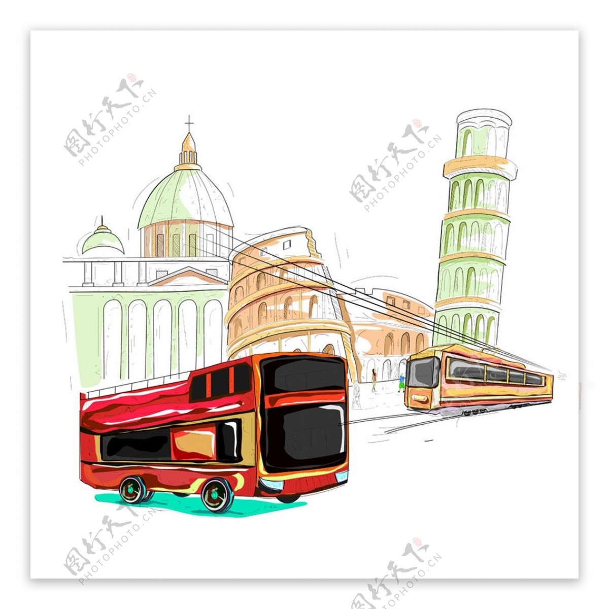 巴士和欧式建筑图片