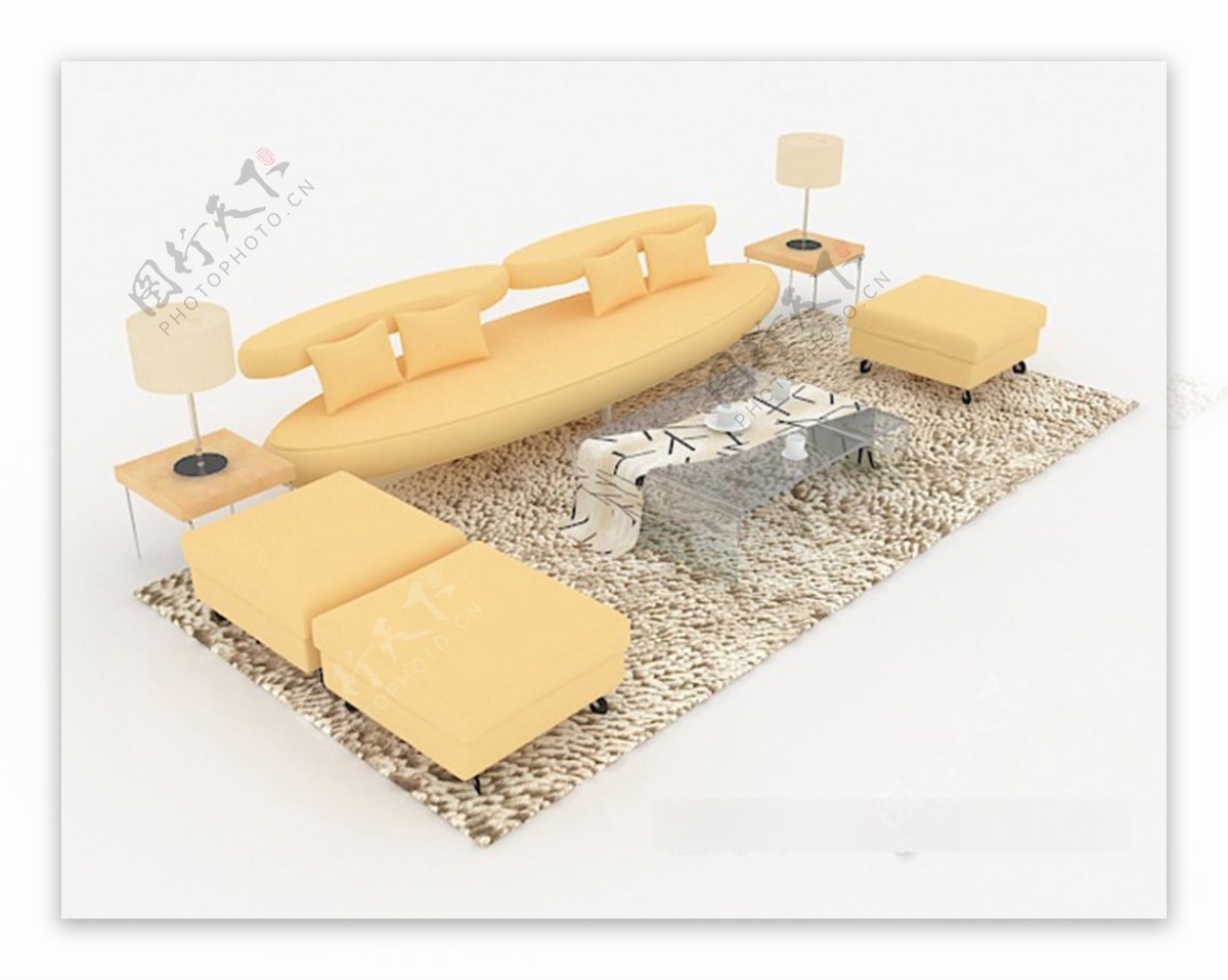 个性黄色组合沙发3d模型下载