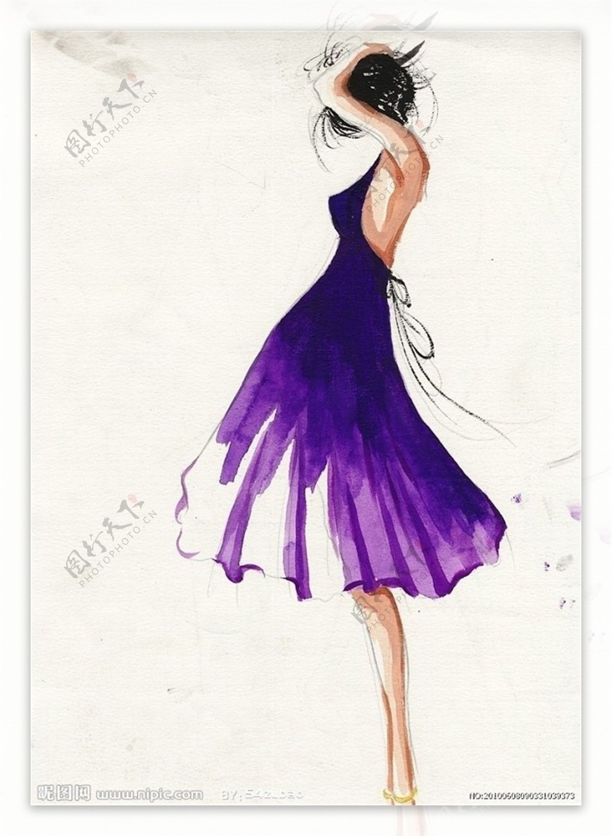 紫色露背连衣裙设计图