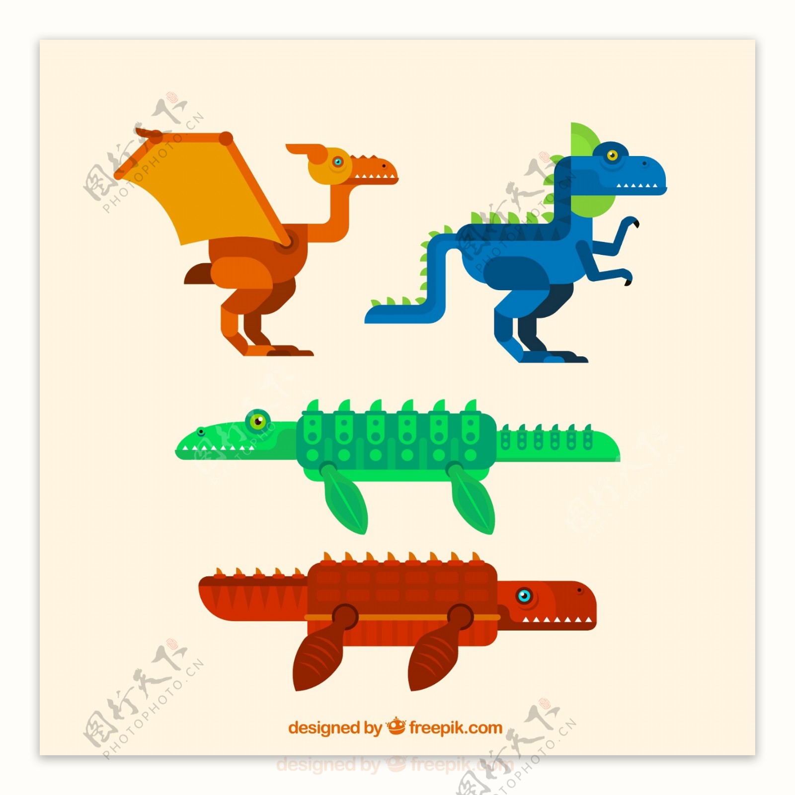 4款抽象恐龙设计矢量