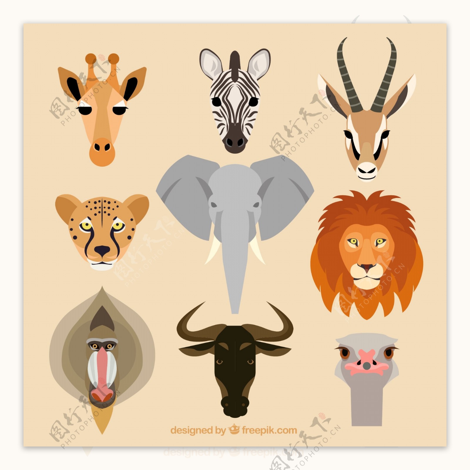 9款野生动物头像设计矢量素材