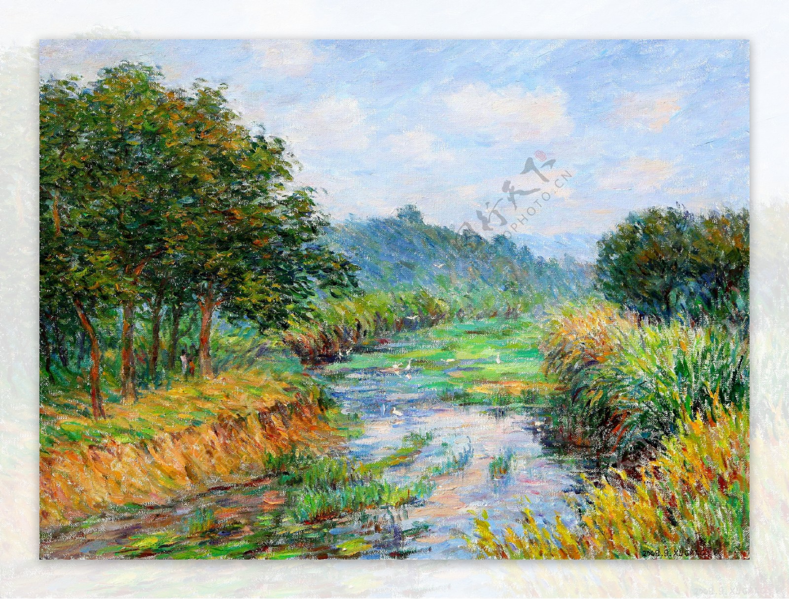 油画河流风景图片