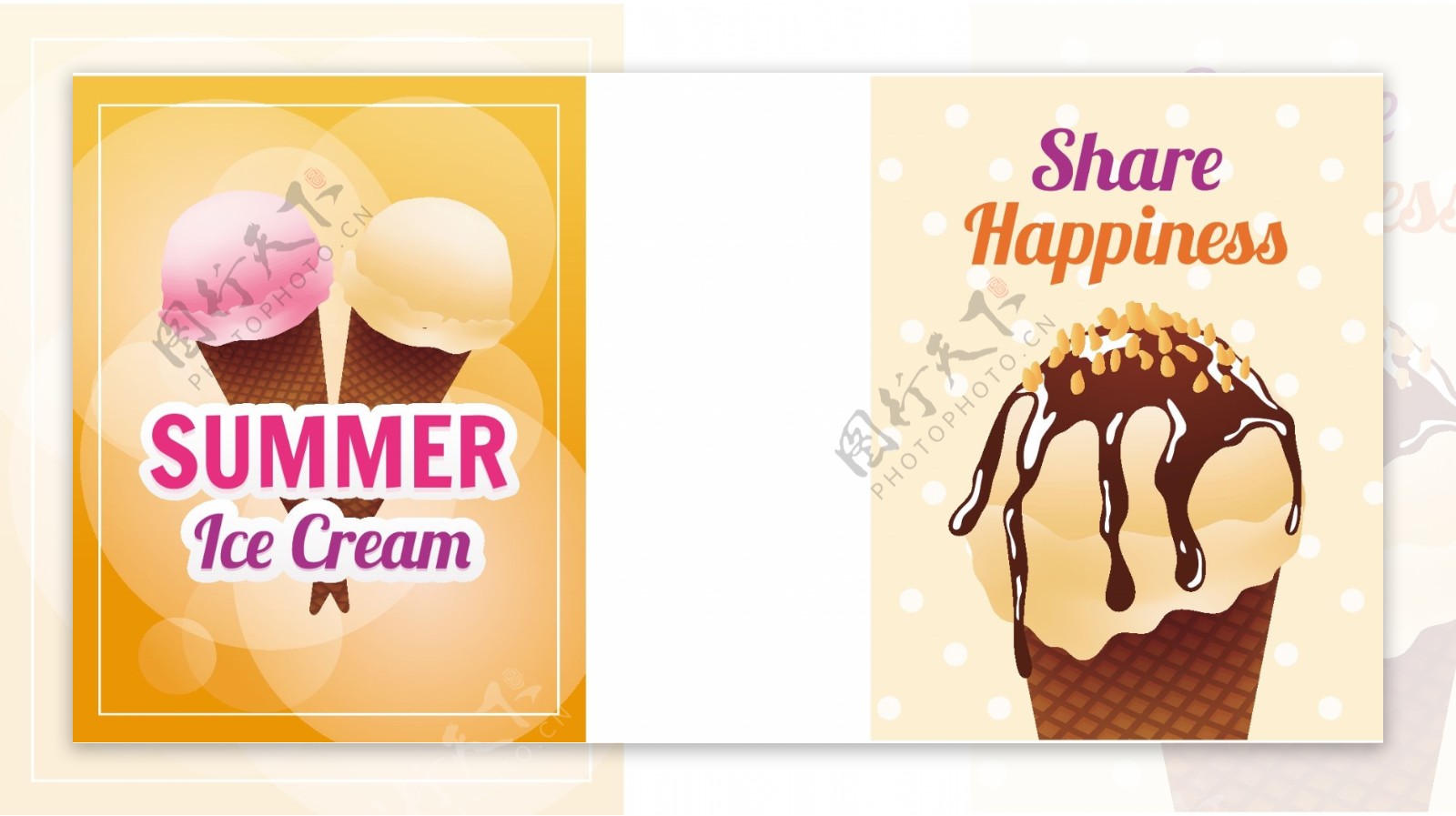 逼真的冰淇淋插图装饰卡片模板