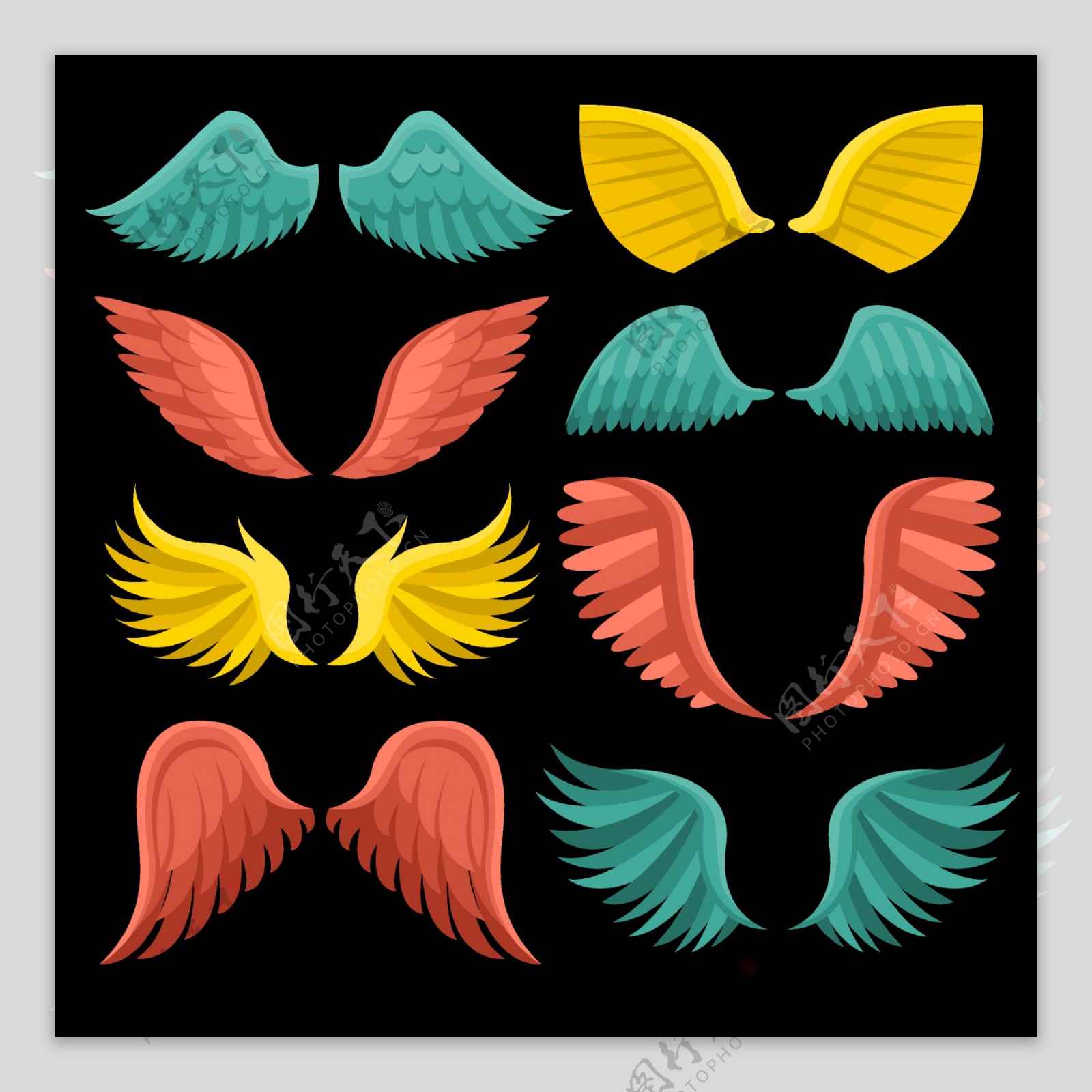 彩色创意翅膀免抠png透明图层素材