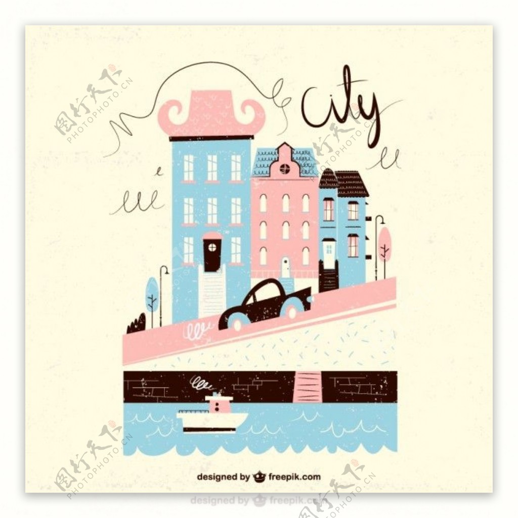 在柔和的色彩城市插画