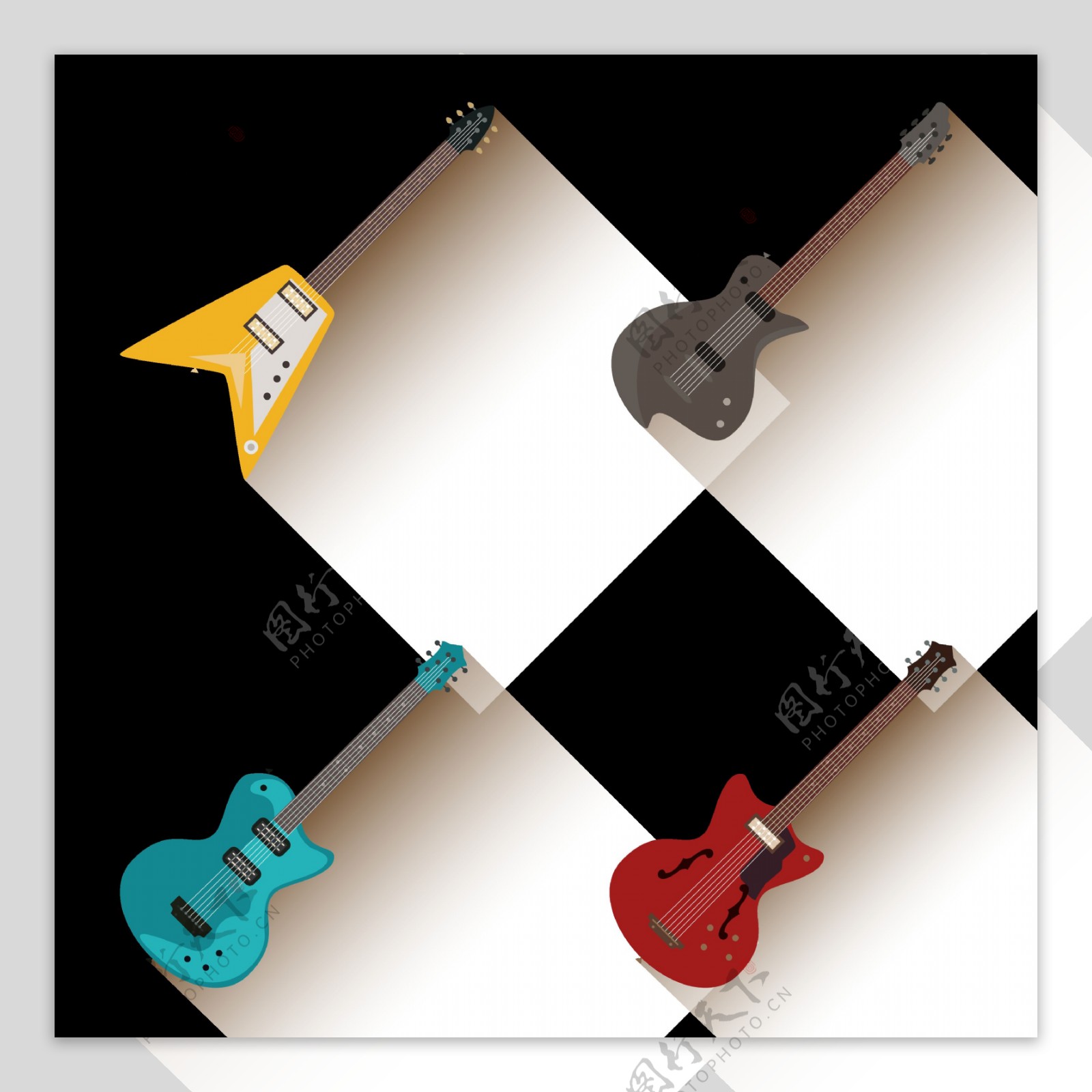扁平吉他插图免抠png透明图层素材
