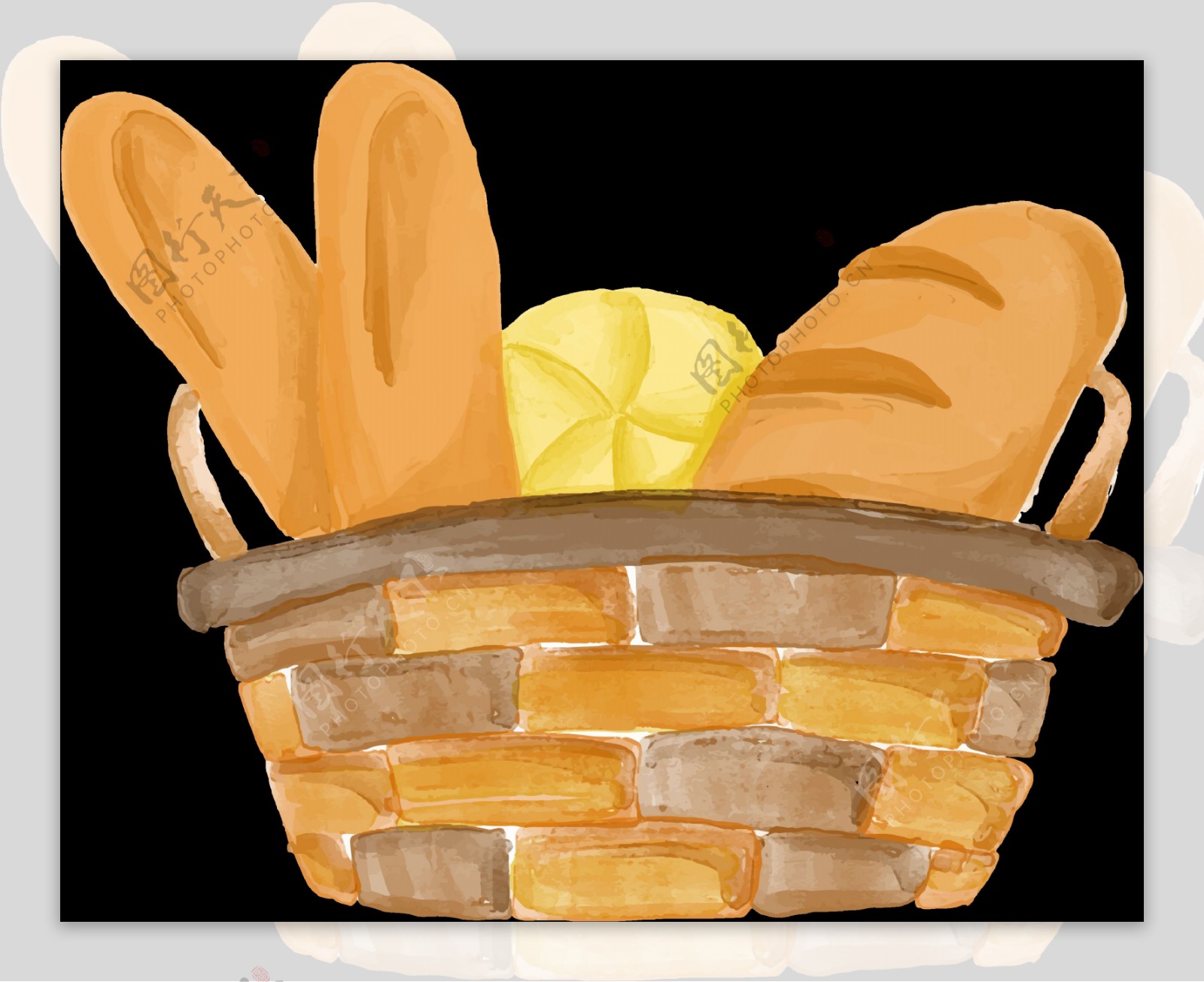 手绘篮子装面包插图免抠png透明图层素材