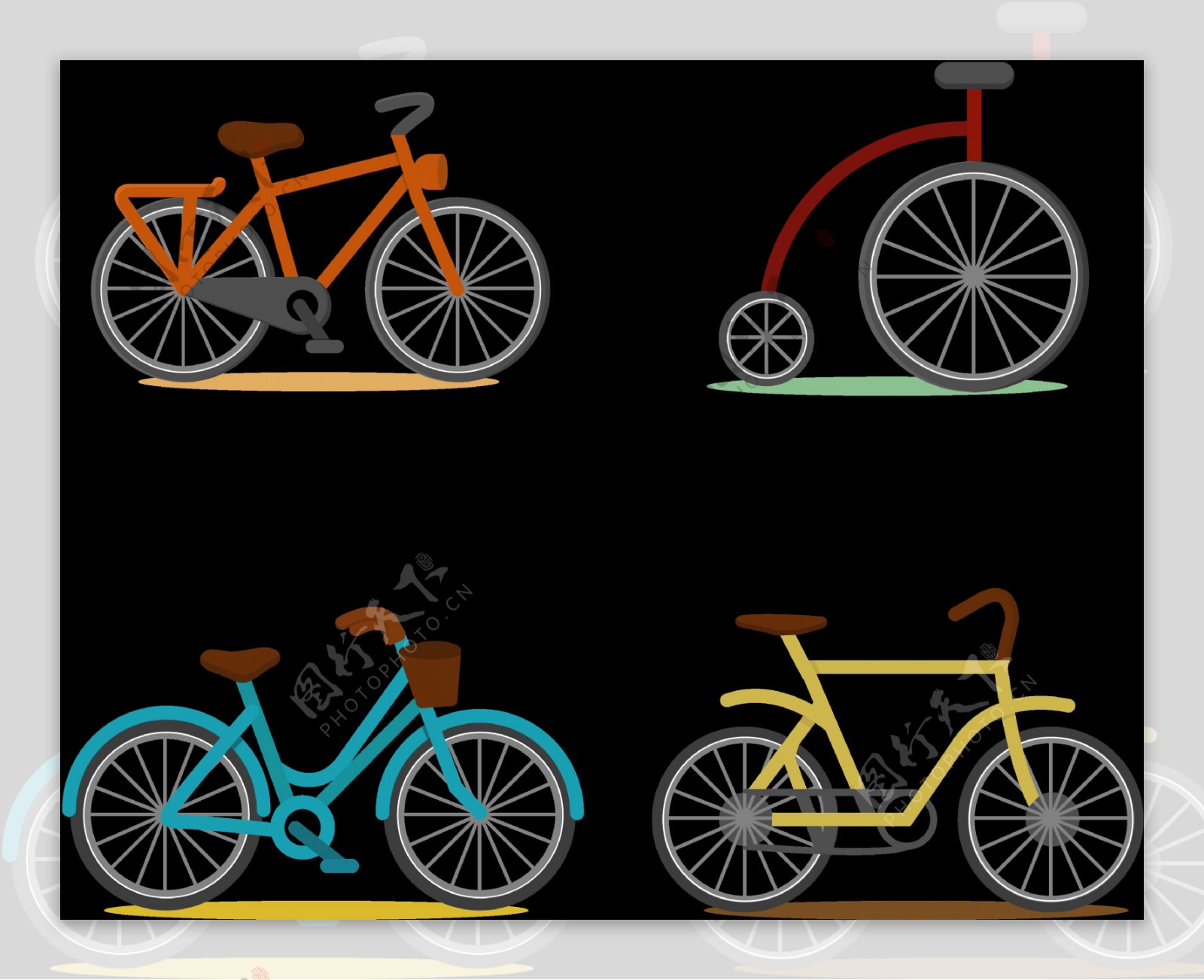 各种单车自行车插画免抠png透明图层素材