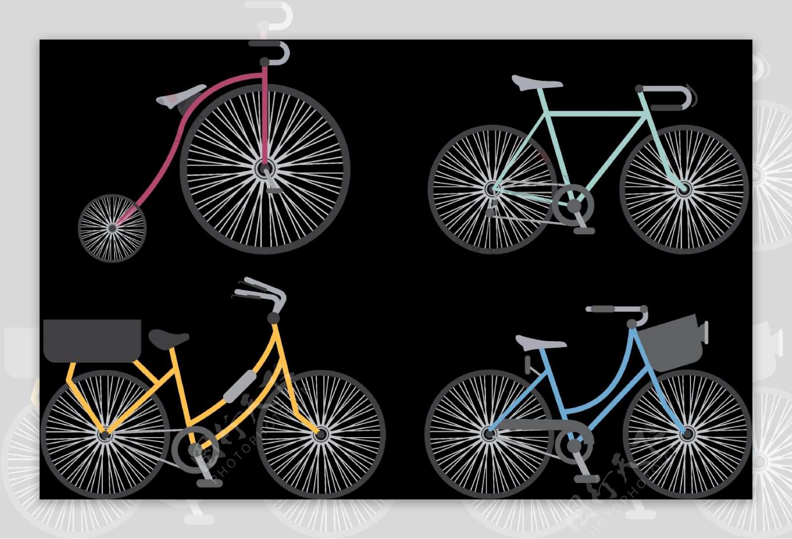 各种时尚自行车插画免抠png透明图层素材