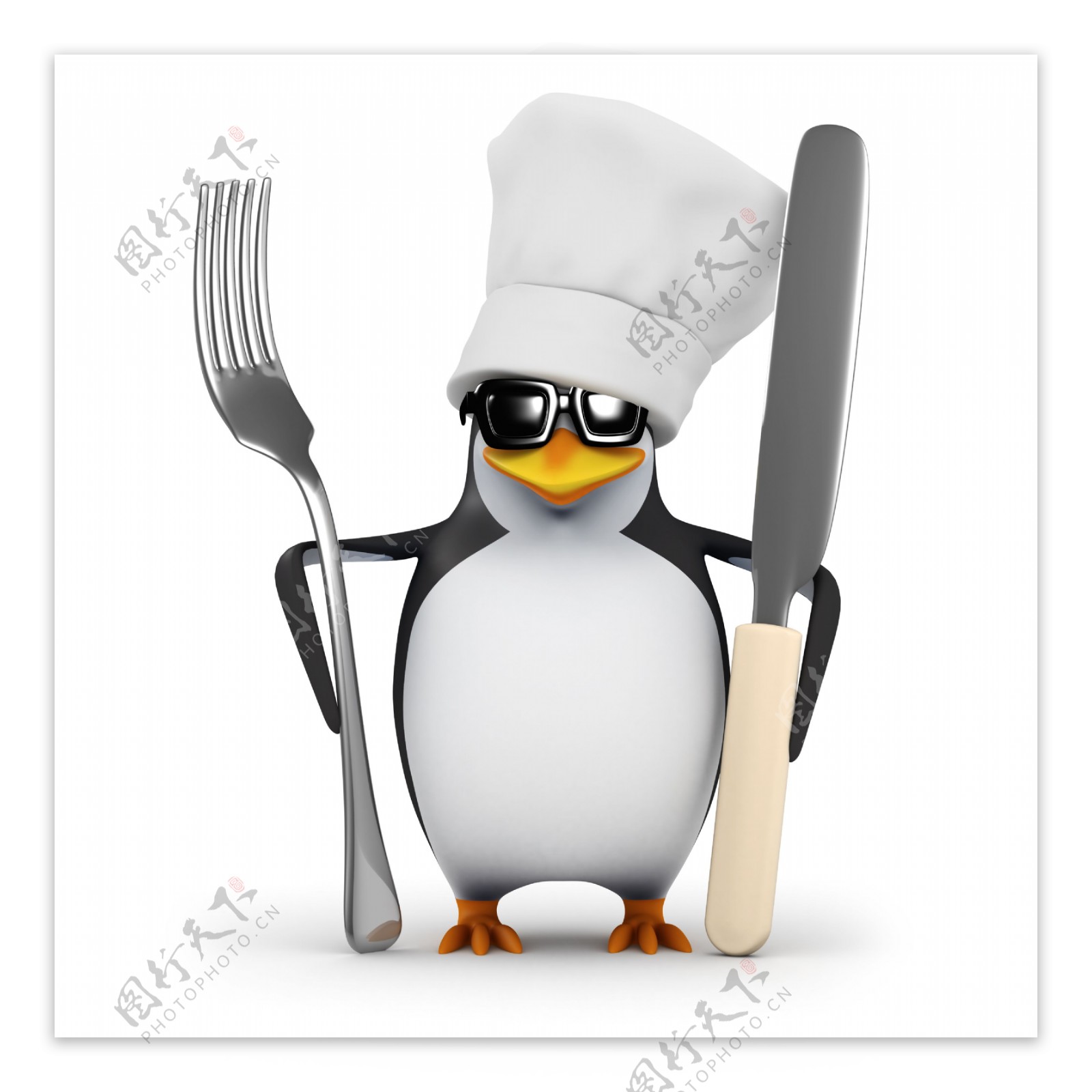 拿餐具的企鹅厨师图片