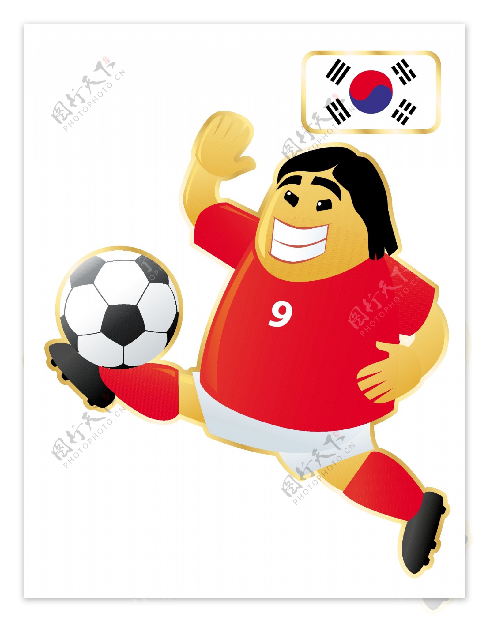 韩国足球卡通人物形象矢量图