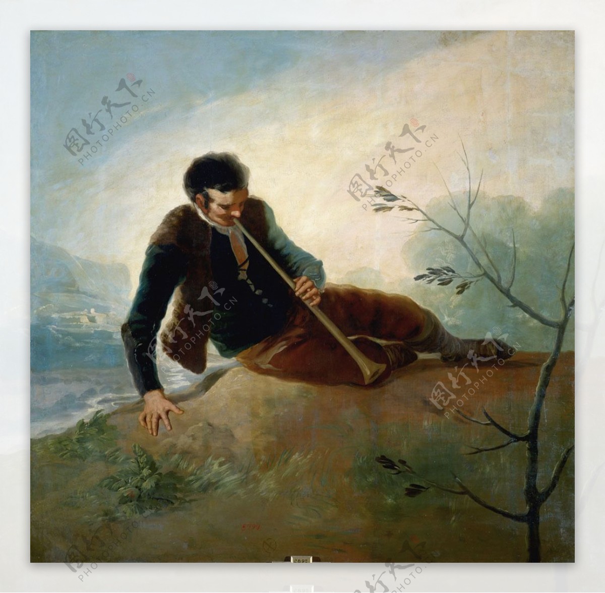 吹笛子的男性人物油画写生图片