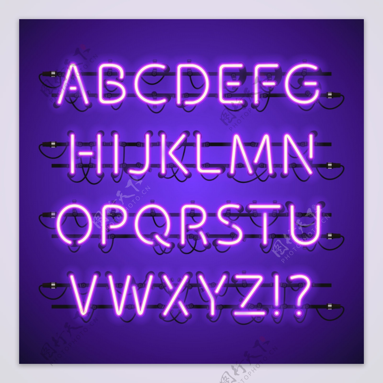 紫色霓虹灯字母数字矢量素材下载