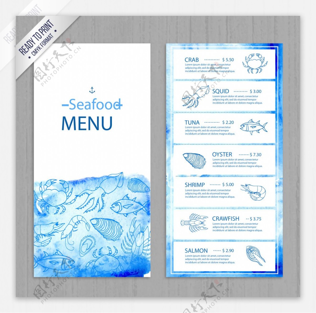 水彩海鲜菜谱