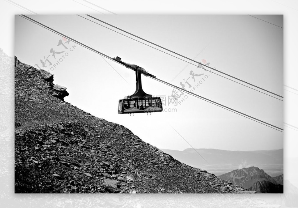 黑与白山石滑雪电梯电缆铁路缆车电缆汽车