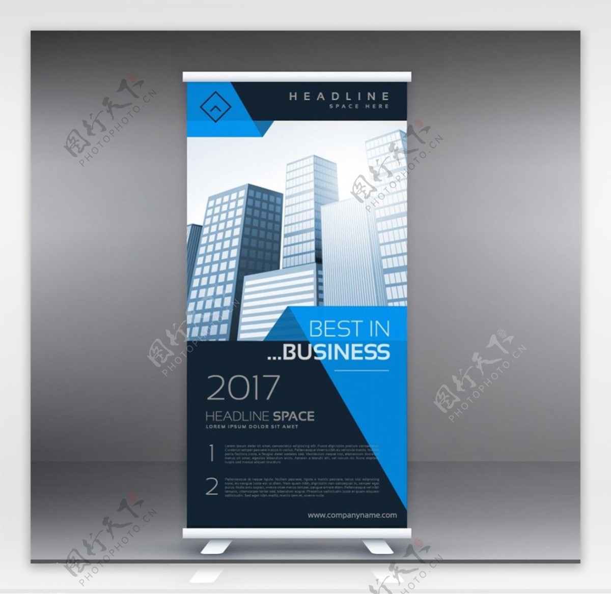 深蓝色几何色块商务X展架广告设计矢量素材
