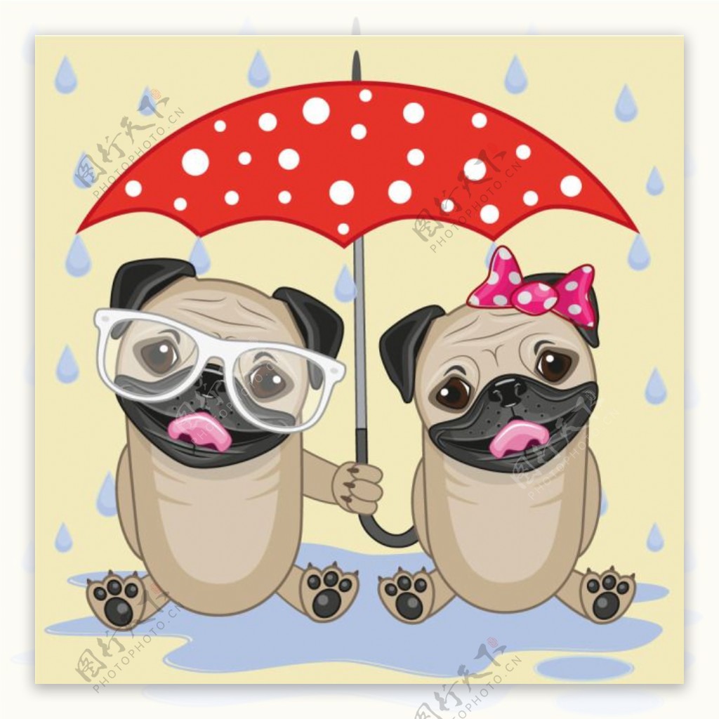 雨伞下可爱卡通动物沙皮狗矢量图素材