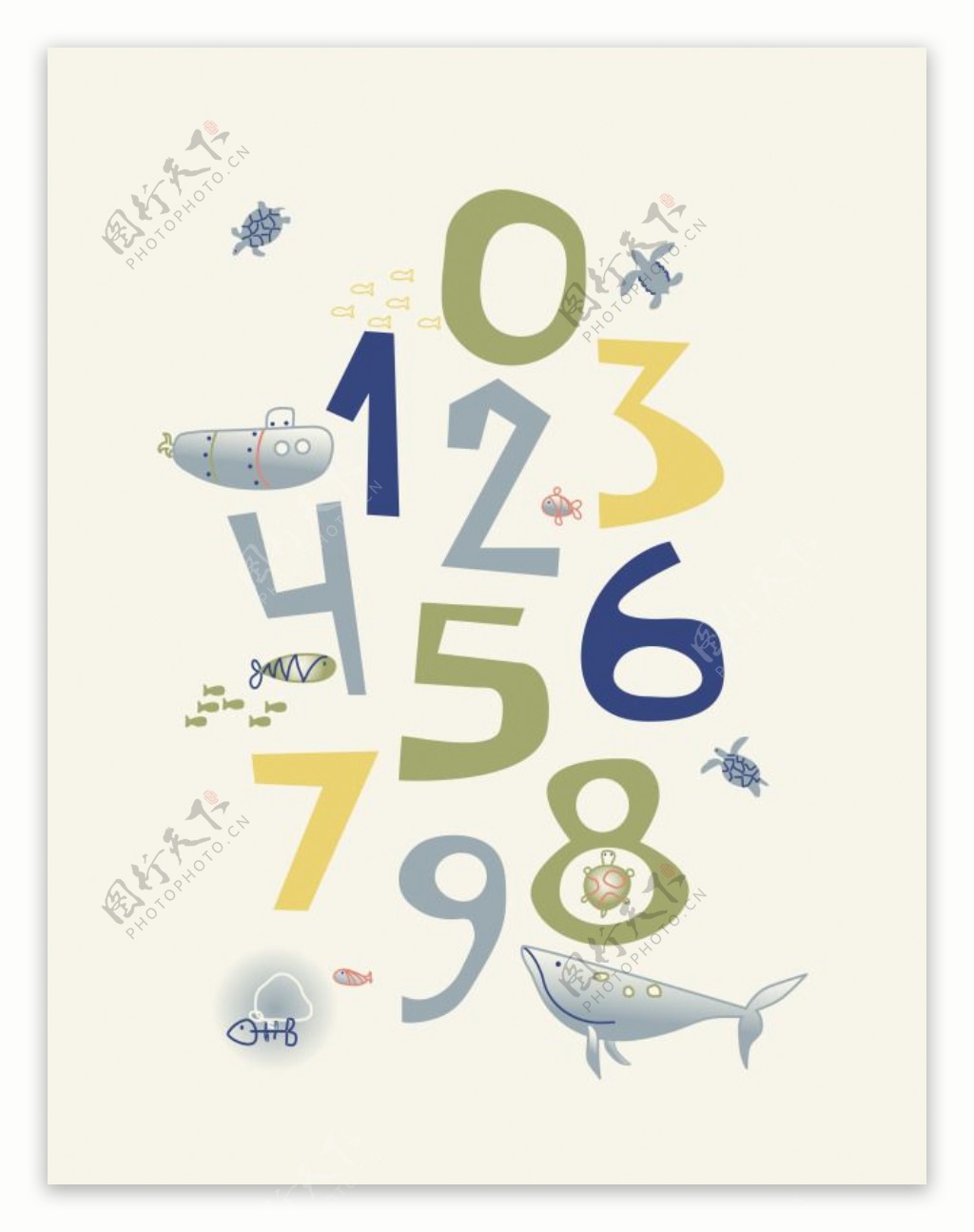 数字鱼类图案装饰