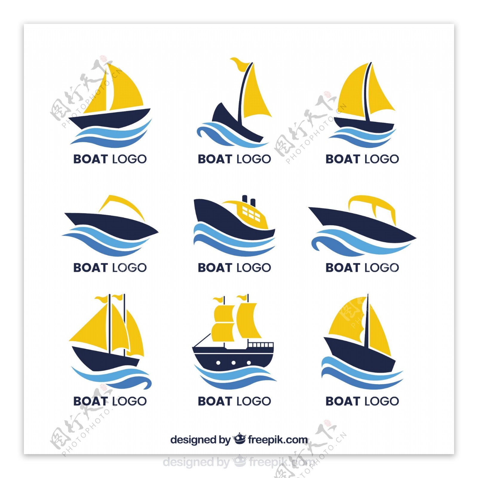 波浪和船标志logo矢量设计素材