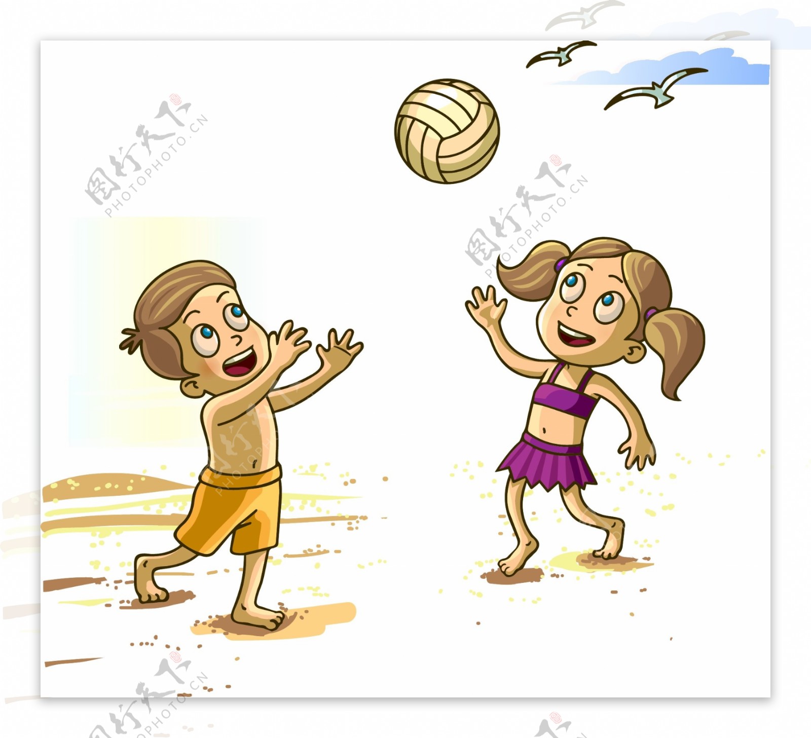 手绘沙滩排球元素