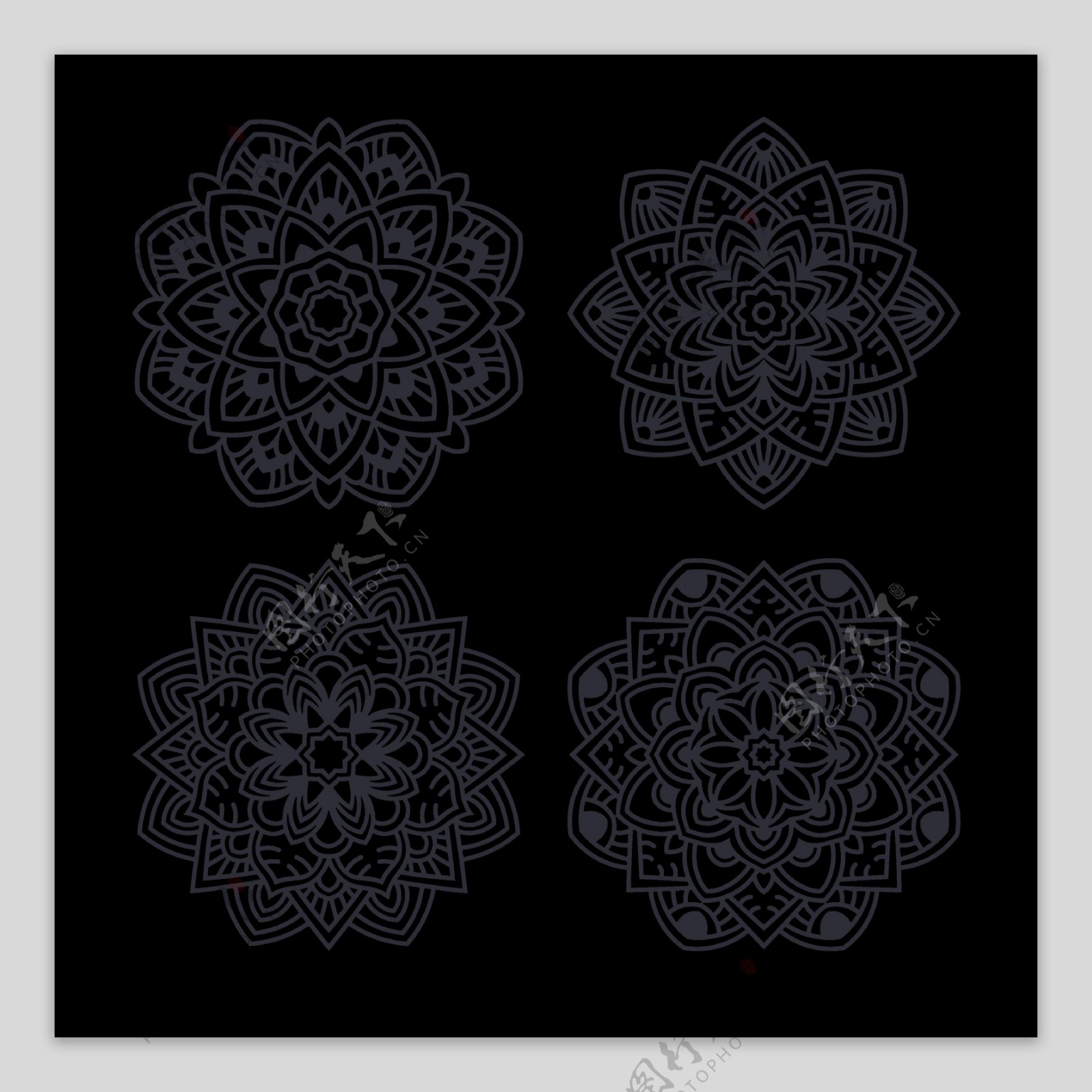 黑色曼陀罗花纹免抠png透明图层素材