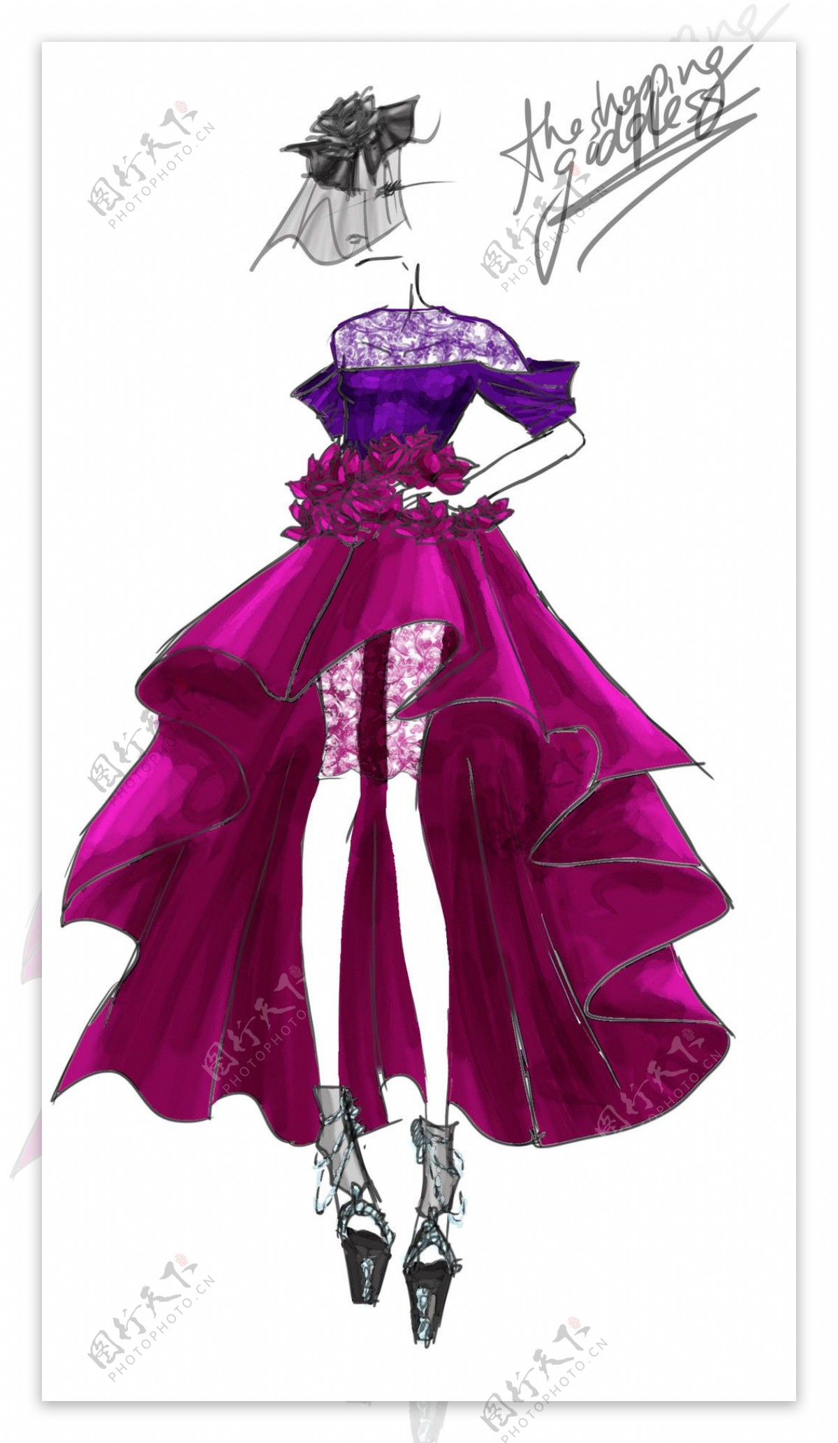时尚紫色连衣裙设计图