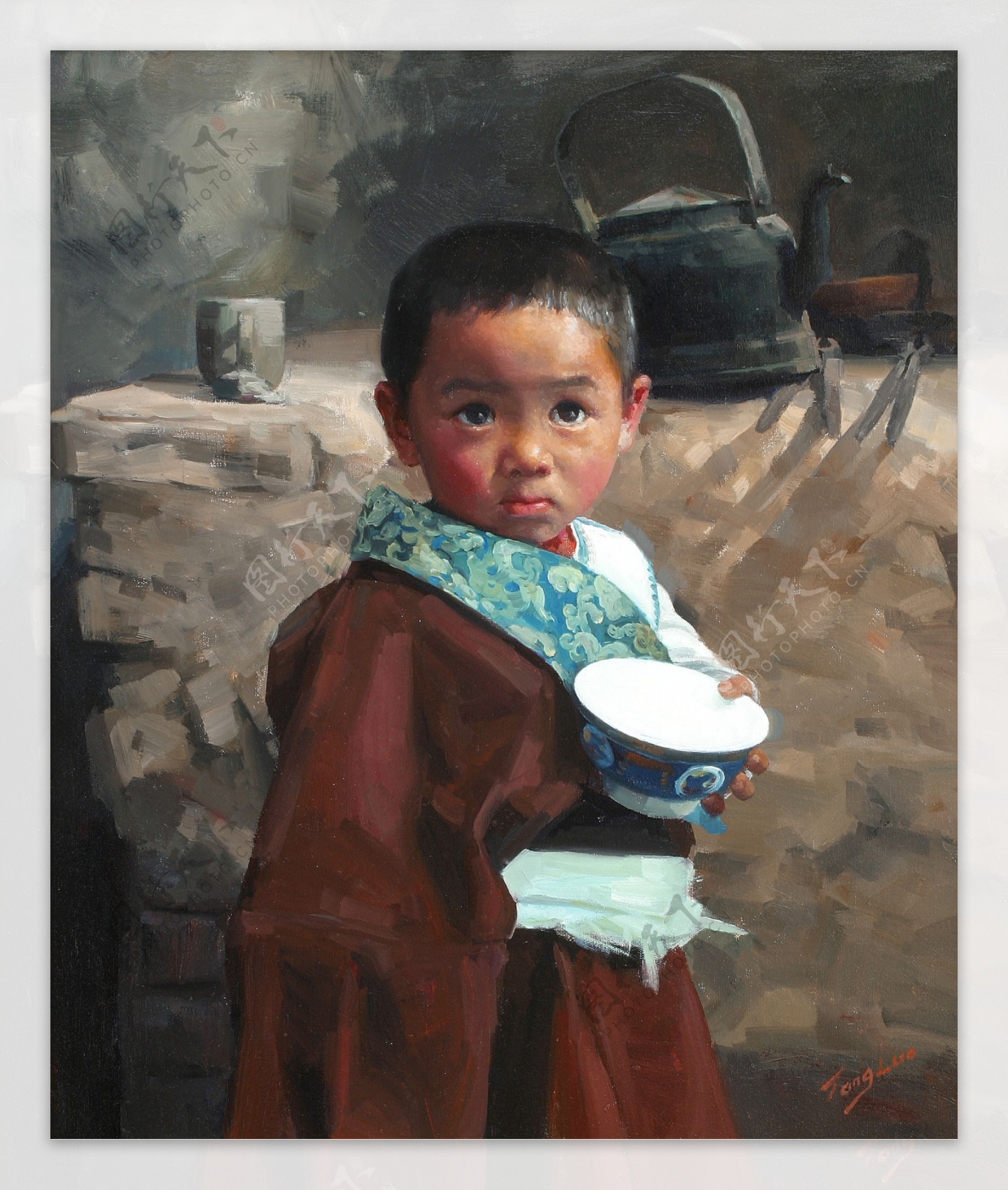 藏族男孩油画肖像图片