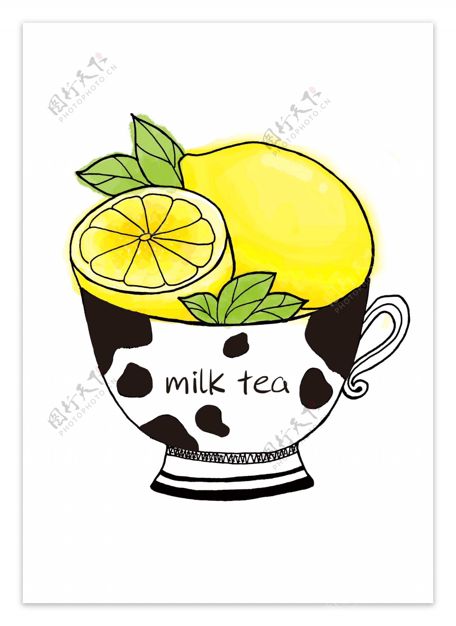 清新柠檬奶茶插画