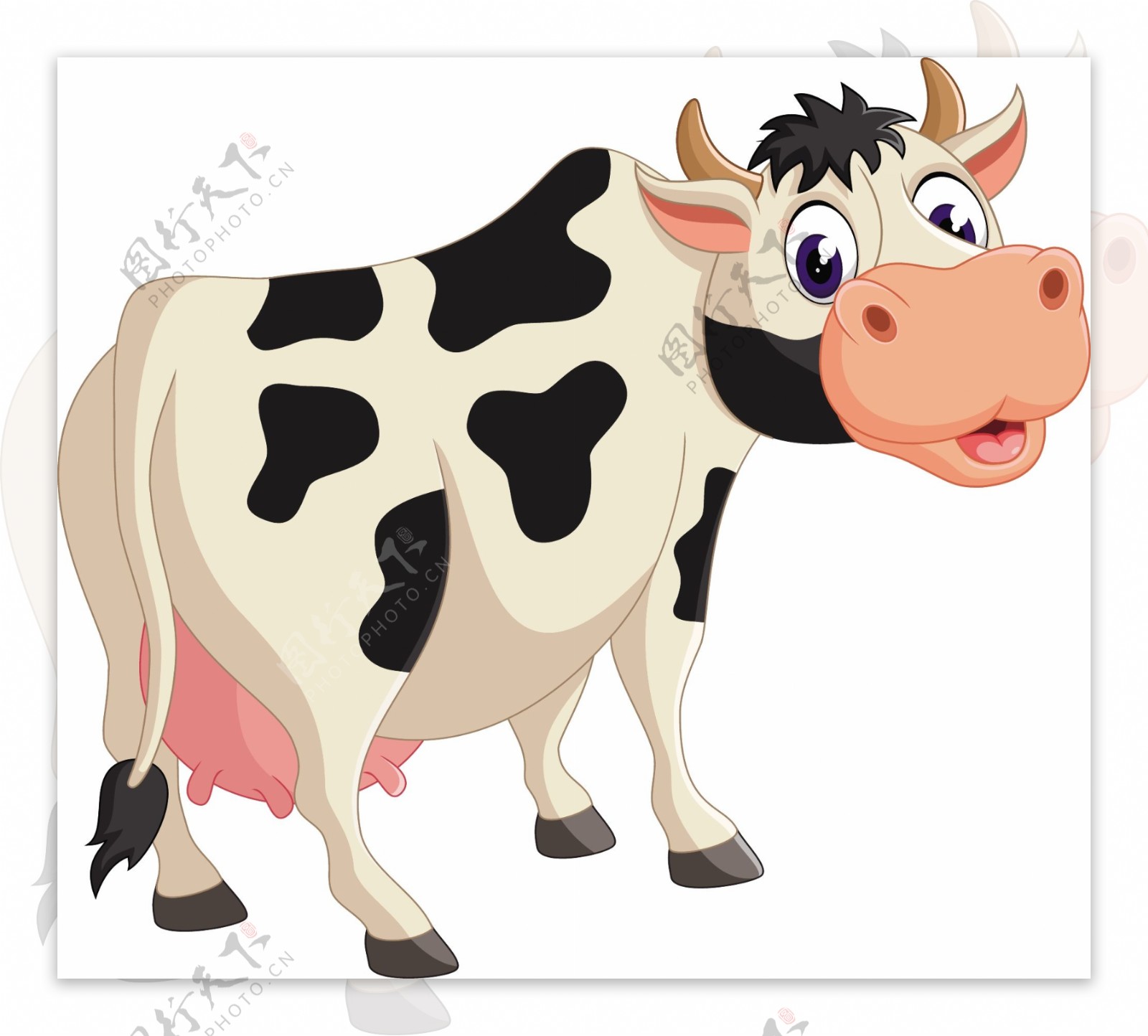 手绘回头望的一只奶牛