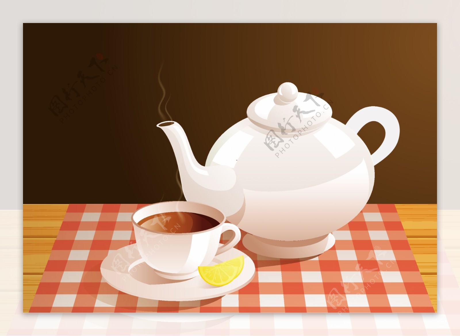 矢量茶壶下午茶插画