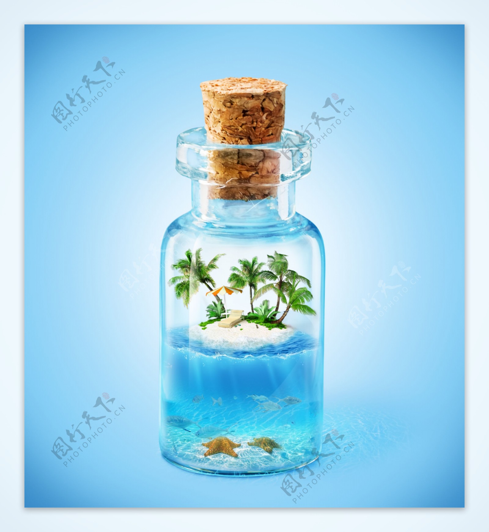 许愿瓶里的海滩风景图片