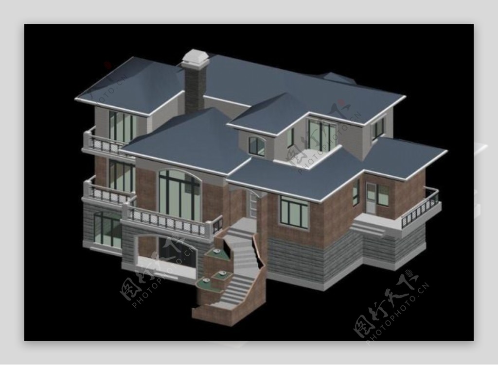 MAX独栋豪华别墅3D模型设计