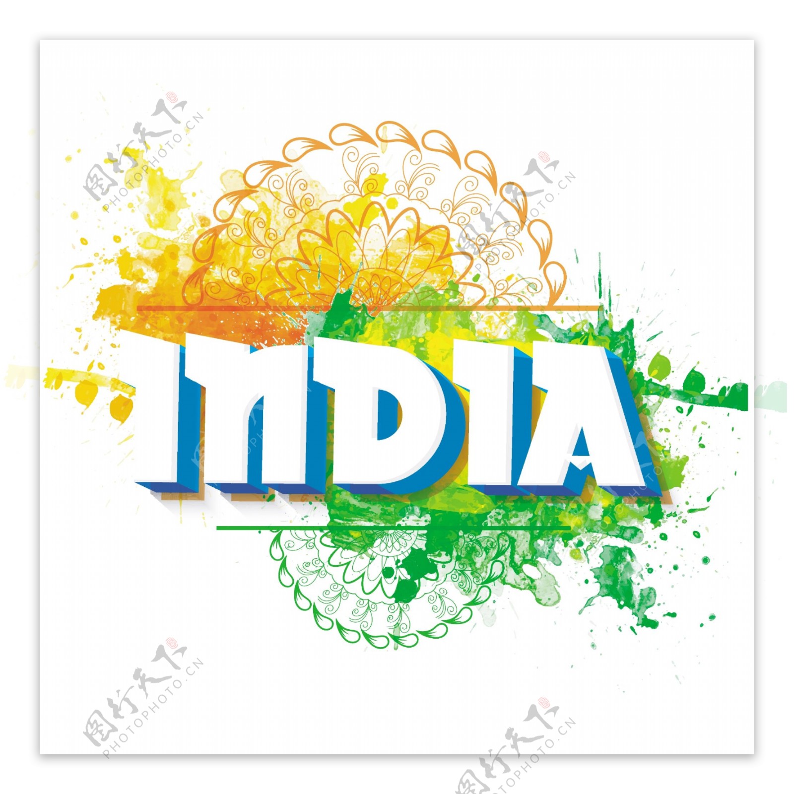 美妙的印度共和国日背景与五颜六色的污渍