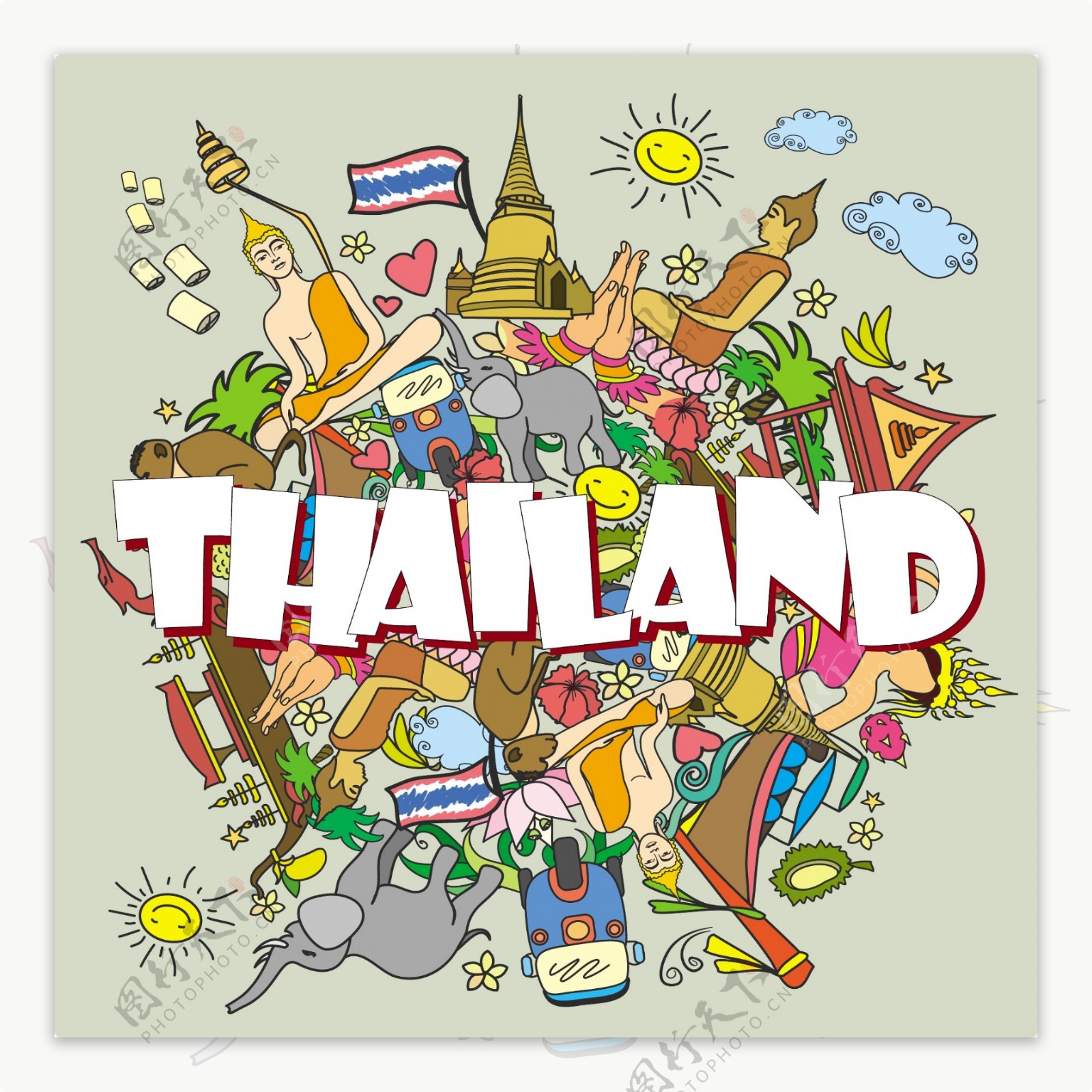 地球创意泰国旅游场景海报矢量素材