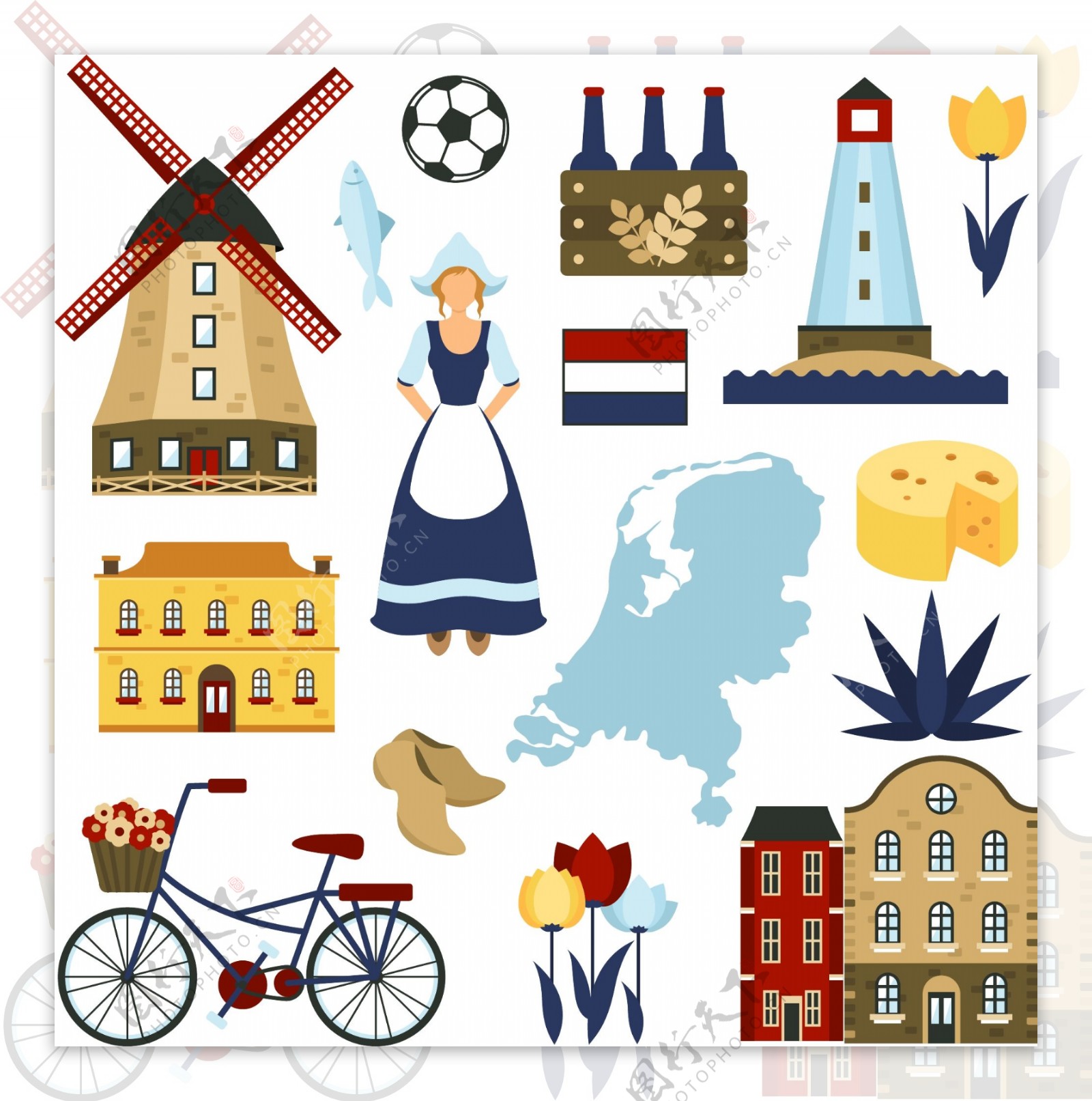 荷兰旅行主题插画