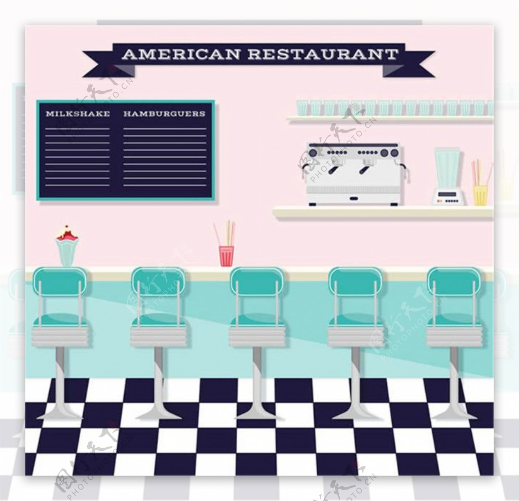 创意美式餐厅内部图矢量图