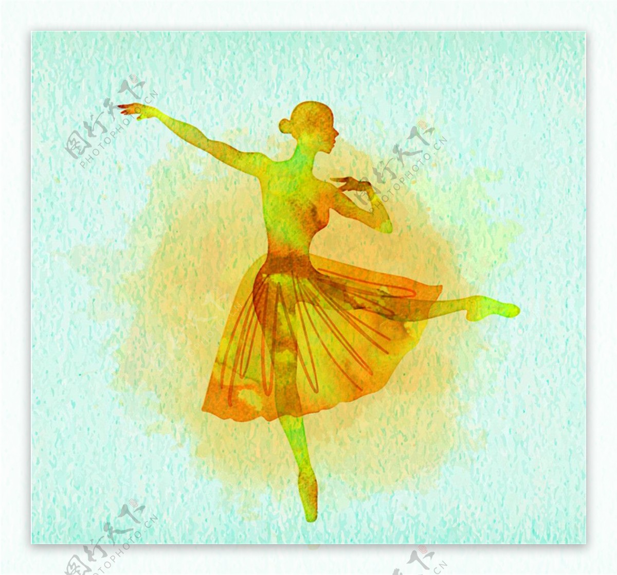 橙黄色水彩绘舞蹈女郎矢量素材