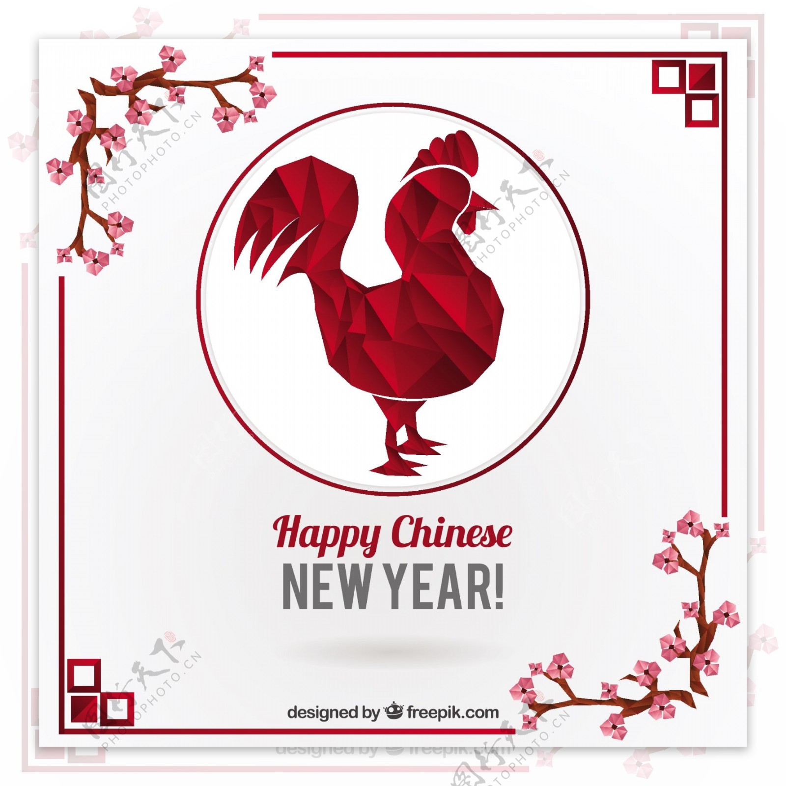 中国新年装饰用多边形公鸡
