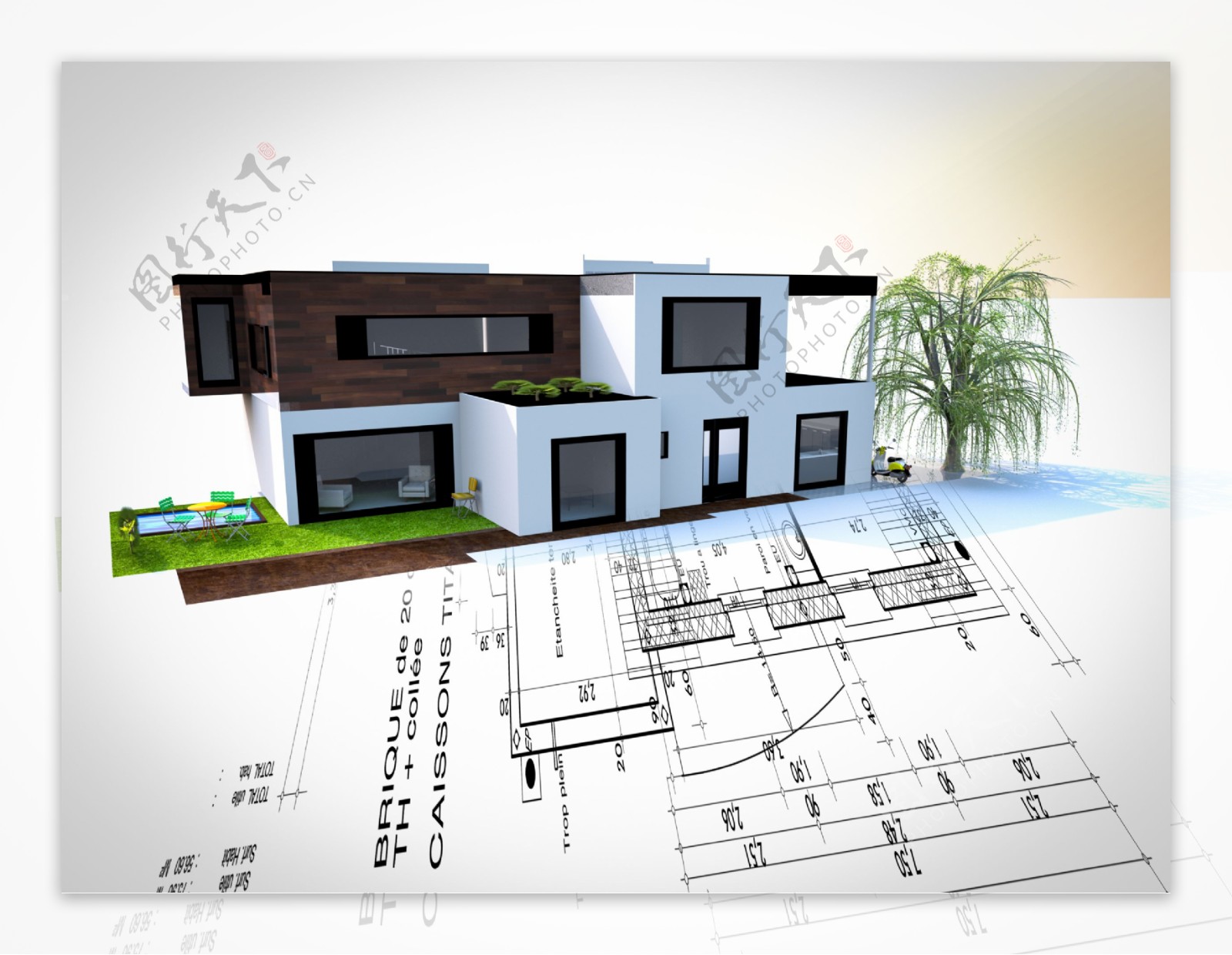 图纸上的房屋建筑模型图片