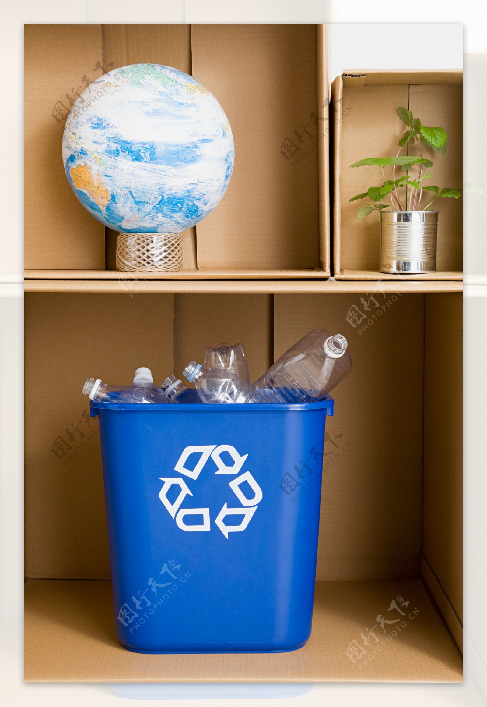 垃圾桶地球仪植物图片