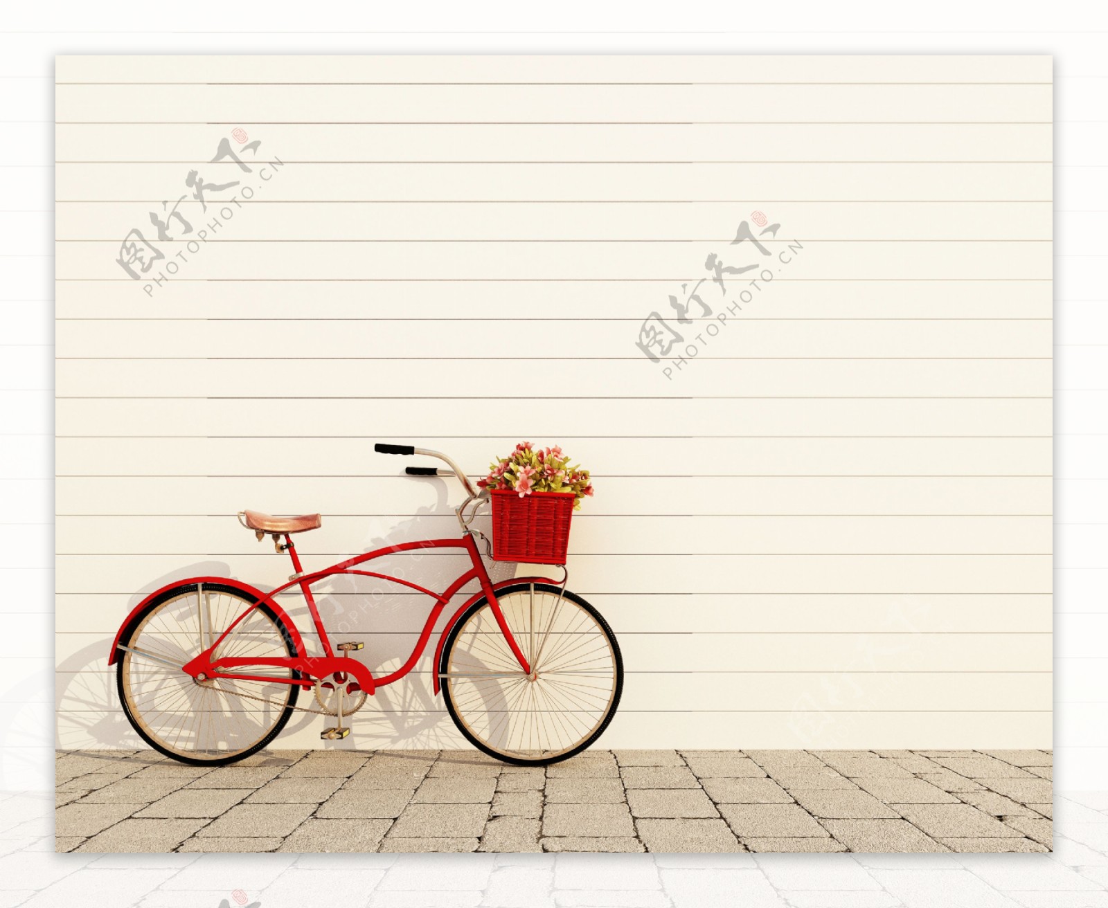红色花篮自行车图片