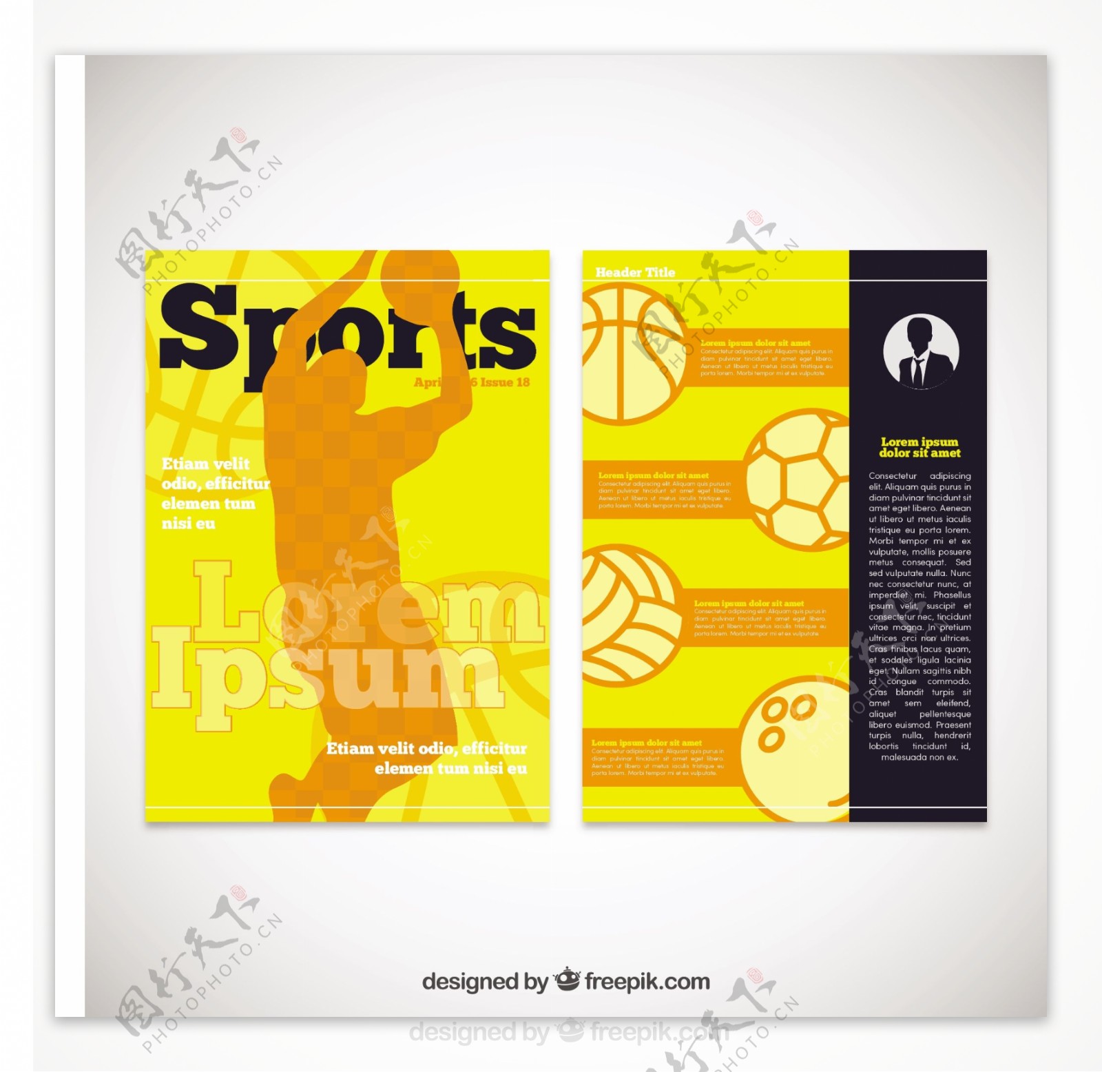 黄色篮球杂志模板