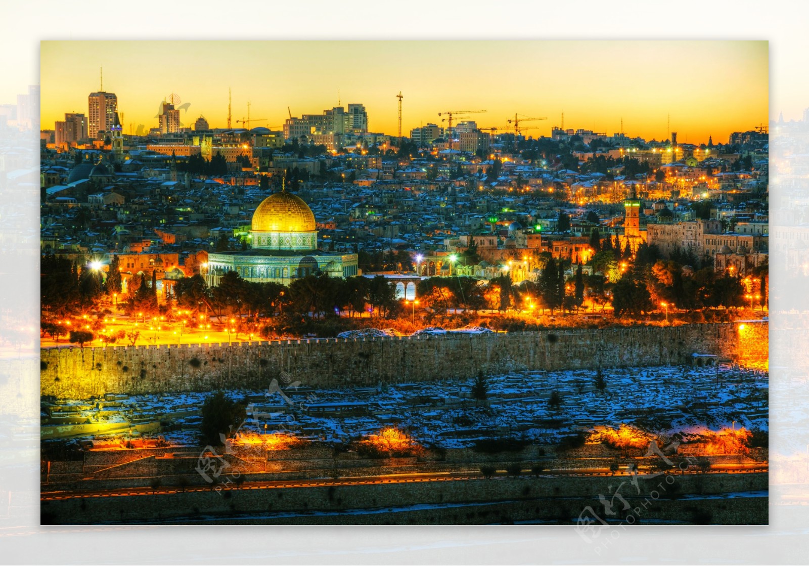 美丽夜景的耶路撒冷