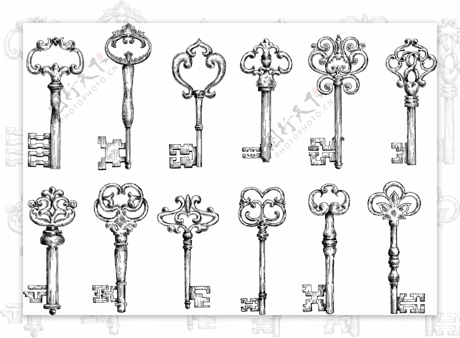 12款古典钥匙设计矢量素材