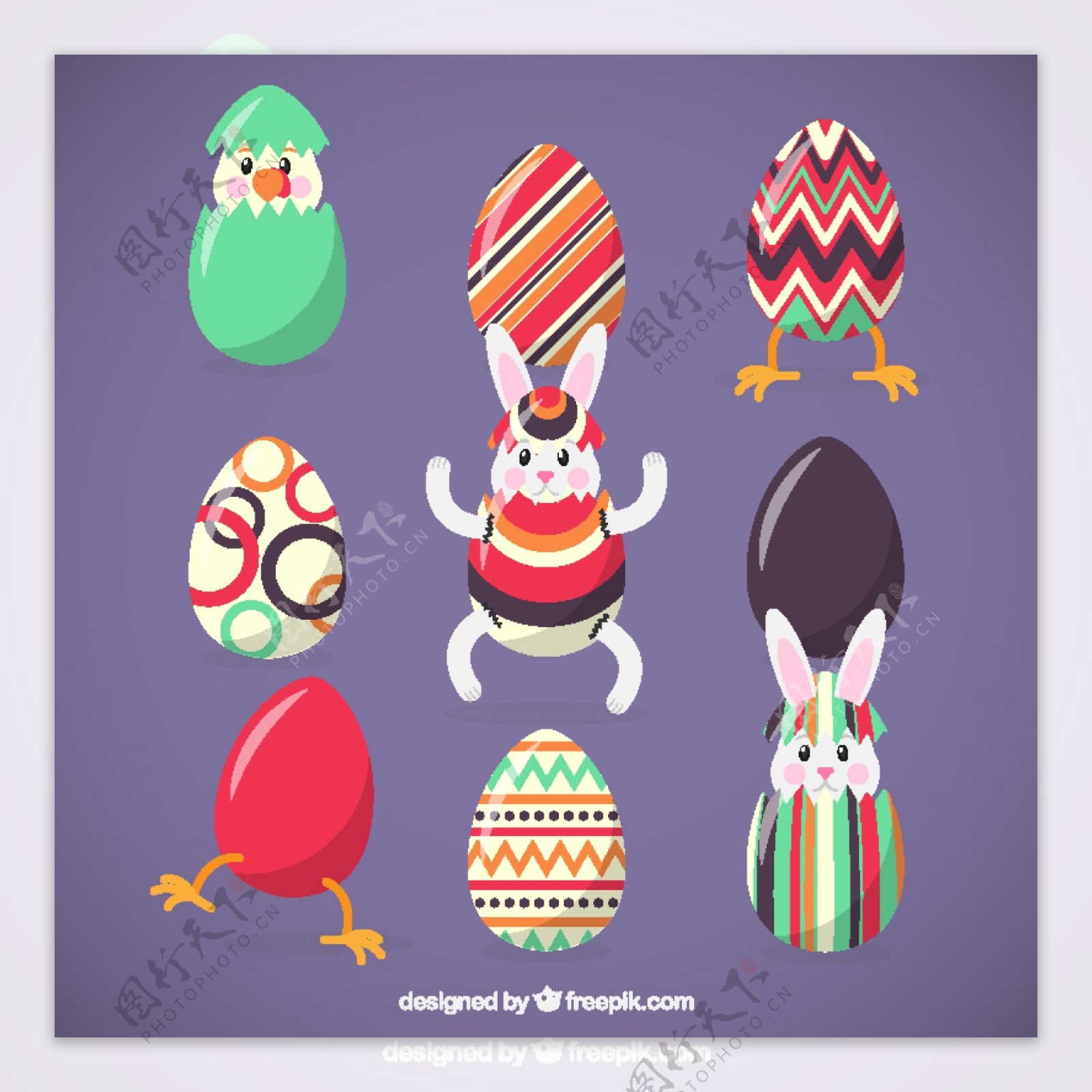 有趣的兔子和复活节的蛋